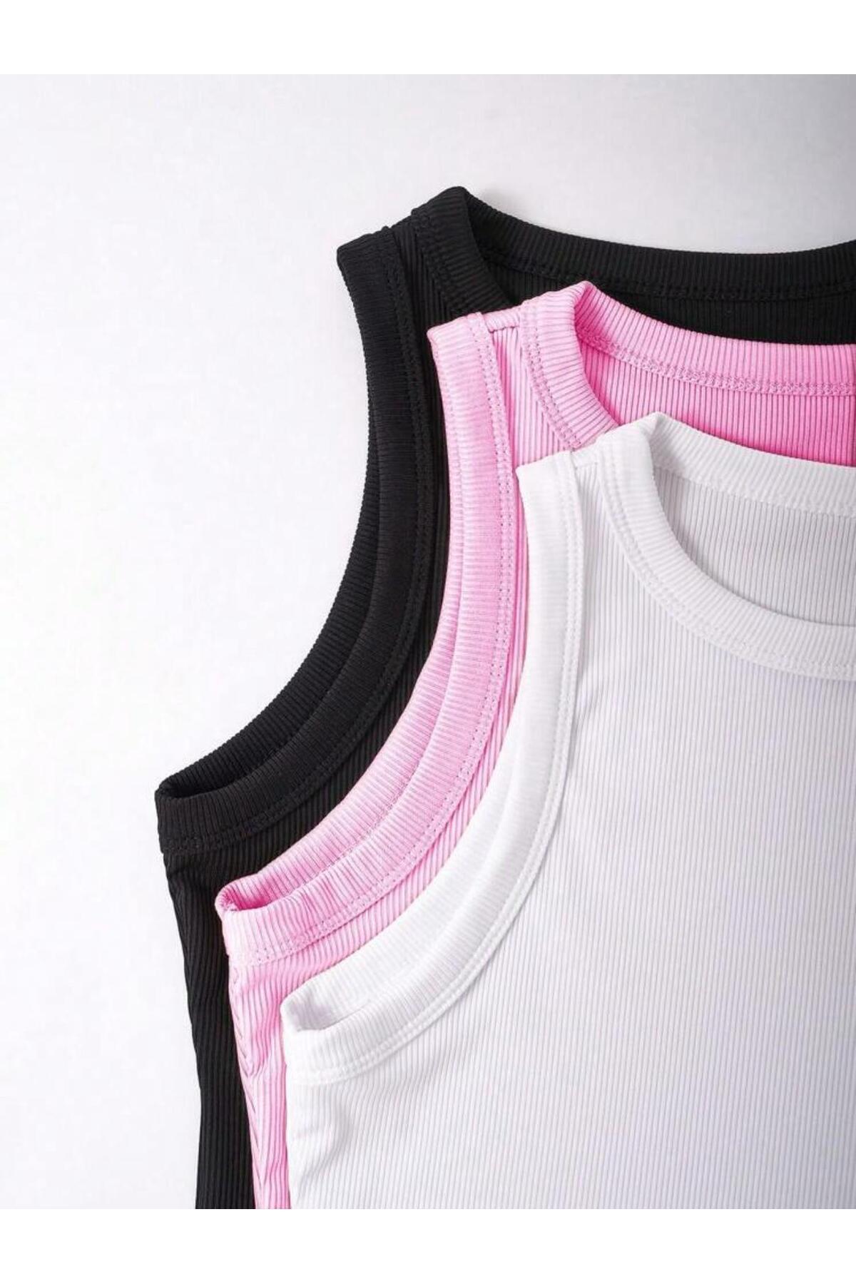 bemmoda  Kadın 3'lü Set 3'lü Renk Esnek Atlet Bluz - Görsel 4