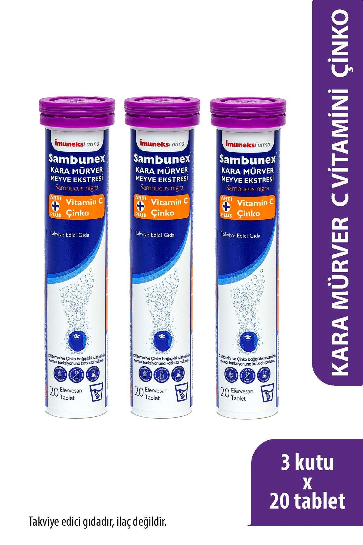 Imuneks Farma Sambunex® Kara Mürver Meyve Ekstresi Vitamin C, Çinko İçeren Takviye Edici Gıda x 3 Adet