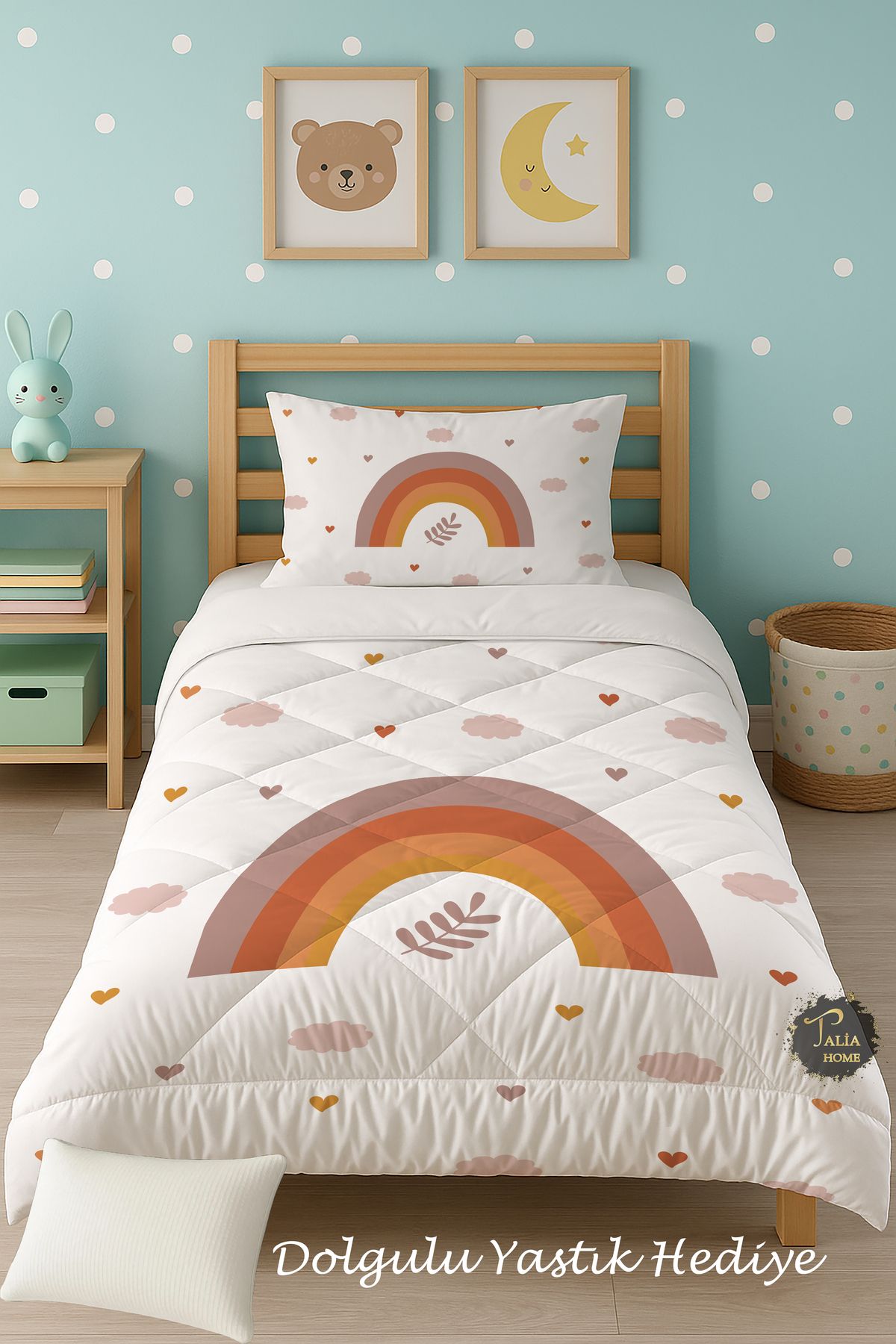 Talia Home Dekoratif Gökkuşağı Desenli Tek Kişilik Çocuk Yorganı Uyku Seti TLAG-323