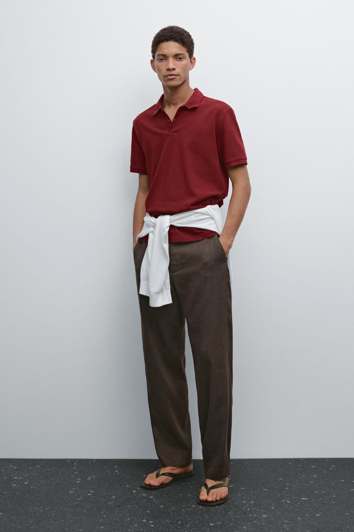 Massimo Dutti Mikro dokulu ve pamuklu polo yaka t-shirt