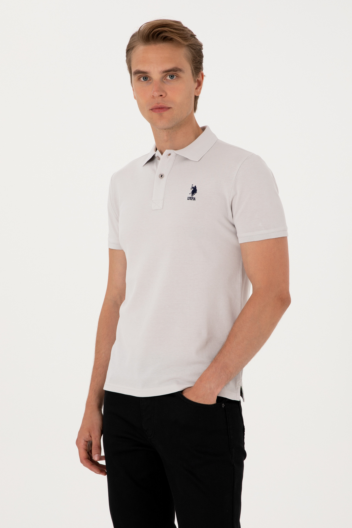 تی‌شرت مردانه طرح ساده خاکستری روشن برند یو اس پولو کد:(50298041-VR001) U.S. Polo Assn.