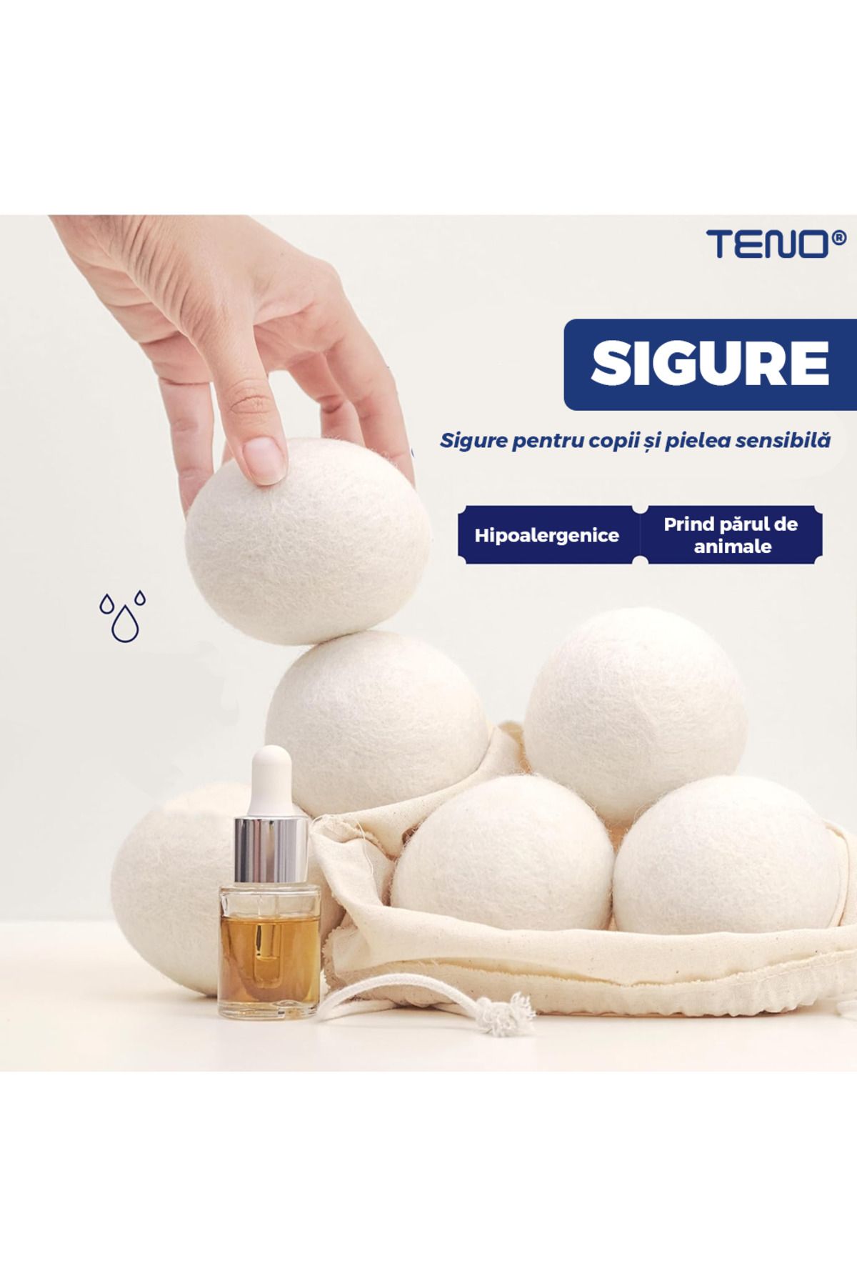 Teno-Set of 6 Teno® Dryer Balls, reusable, anti-static, reduce drying time, white 3