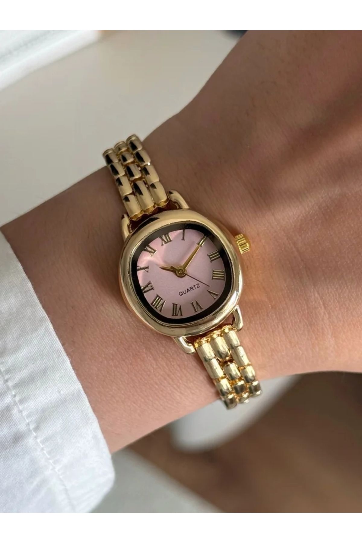 RoseandRoses Cecilia Özel Vintage Seri İnce Kordon Kadın Kol Saati Gold (Pembe Kadran)