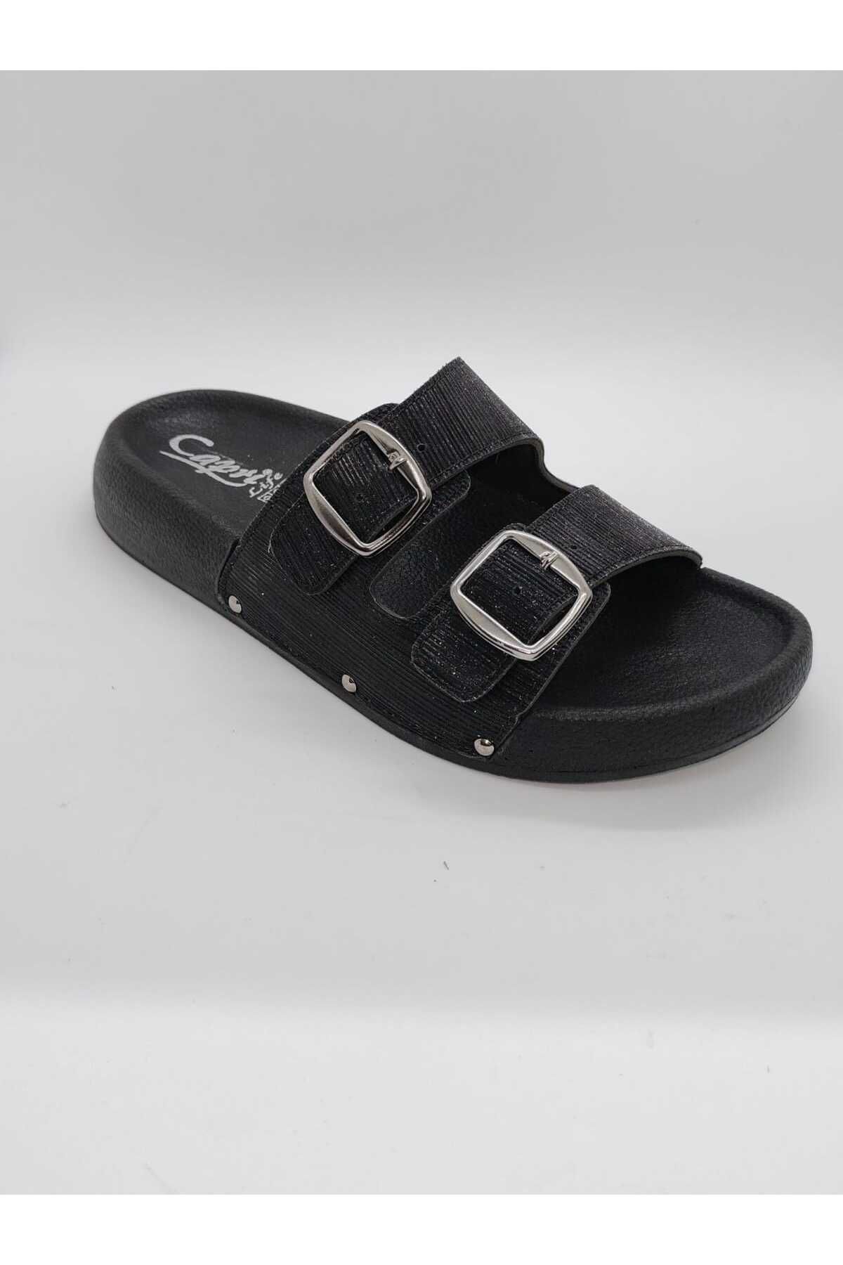 CAPRİ MODA KADIN SİMLİ VE PARLAK ZARİF ORTOPEDİK ÇİFT TOKALI TERLİK