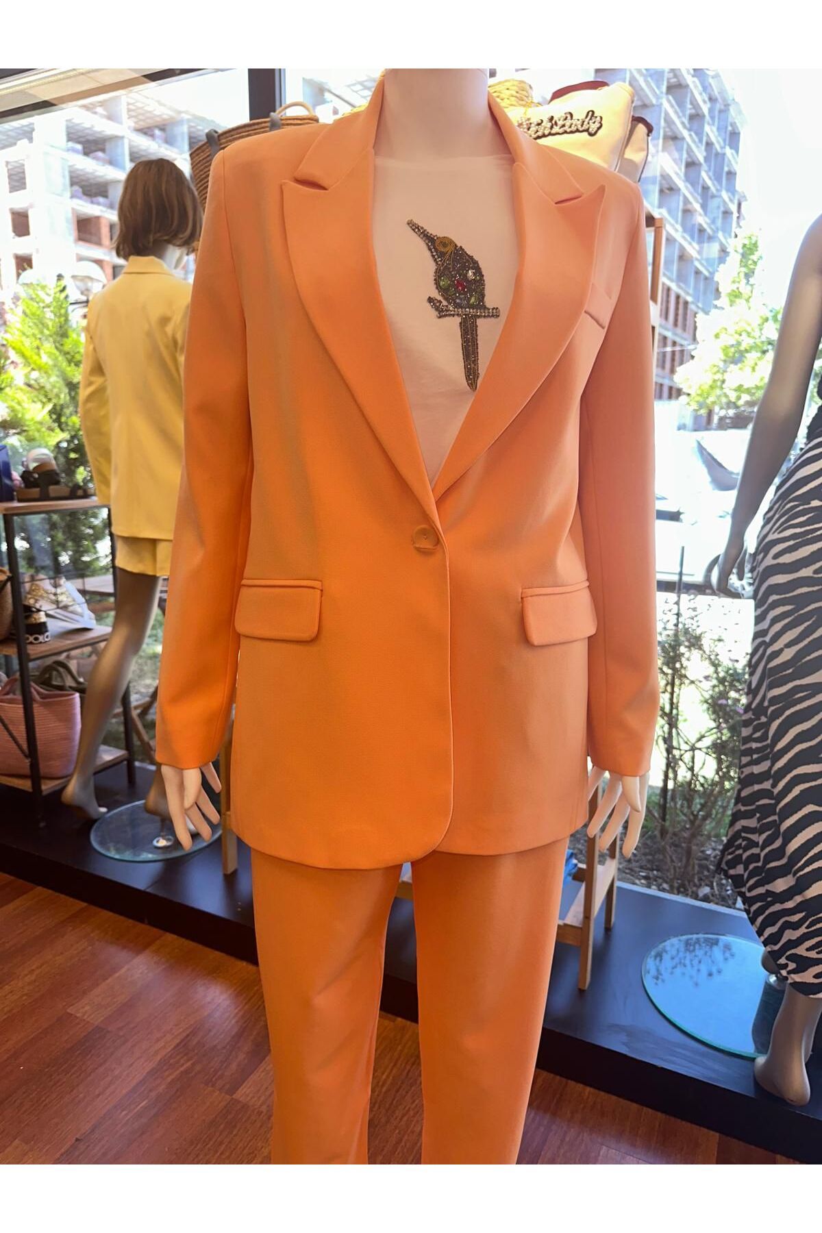 DOLCE QUEEN Kadın Turuncu Blazer Ceket ve Pantolon Takım