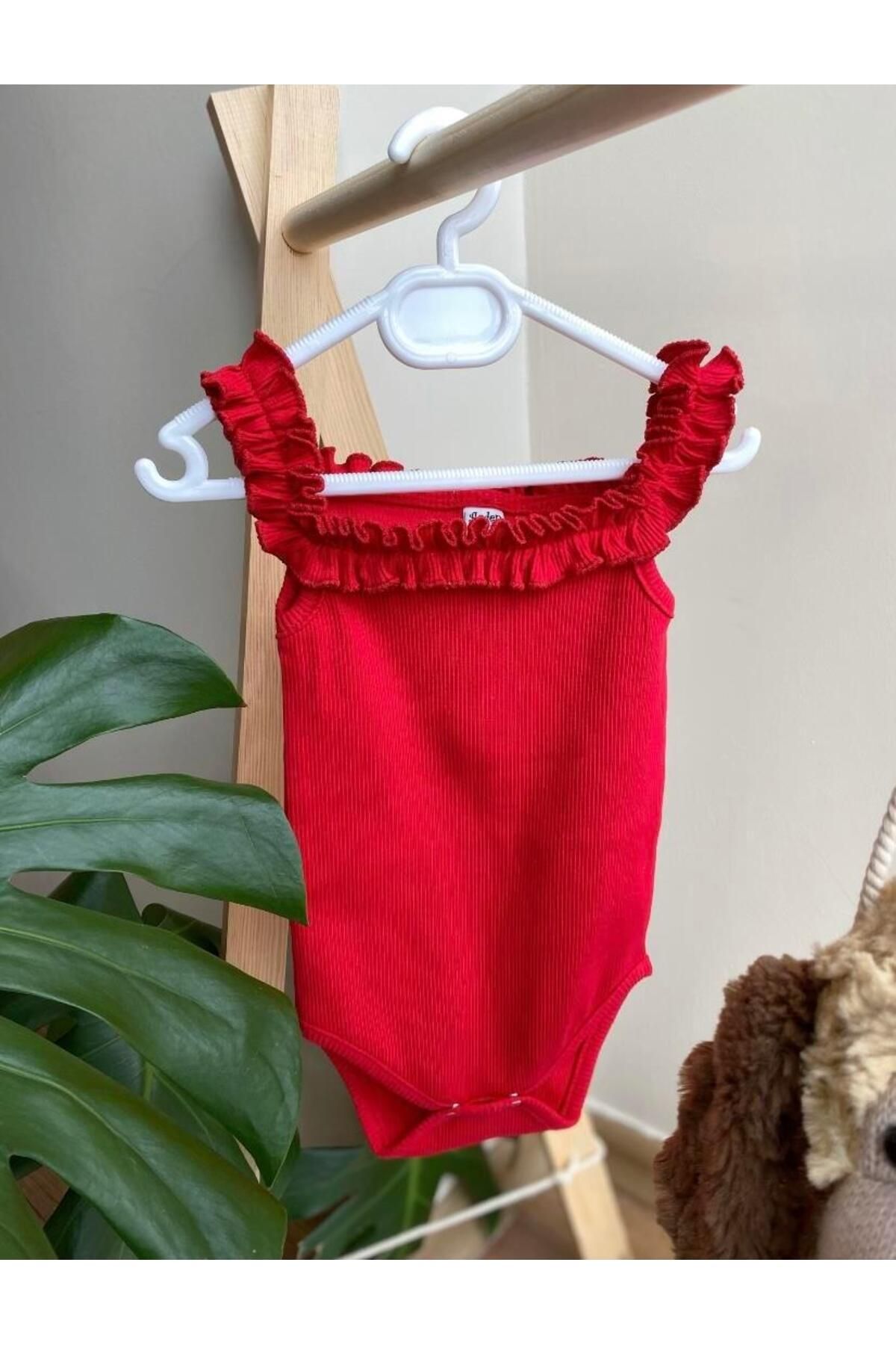 ArdenKids Kırmızı Fırfır Askılı Zıbın