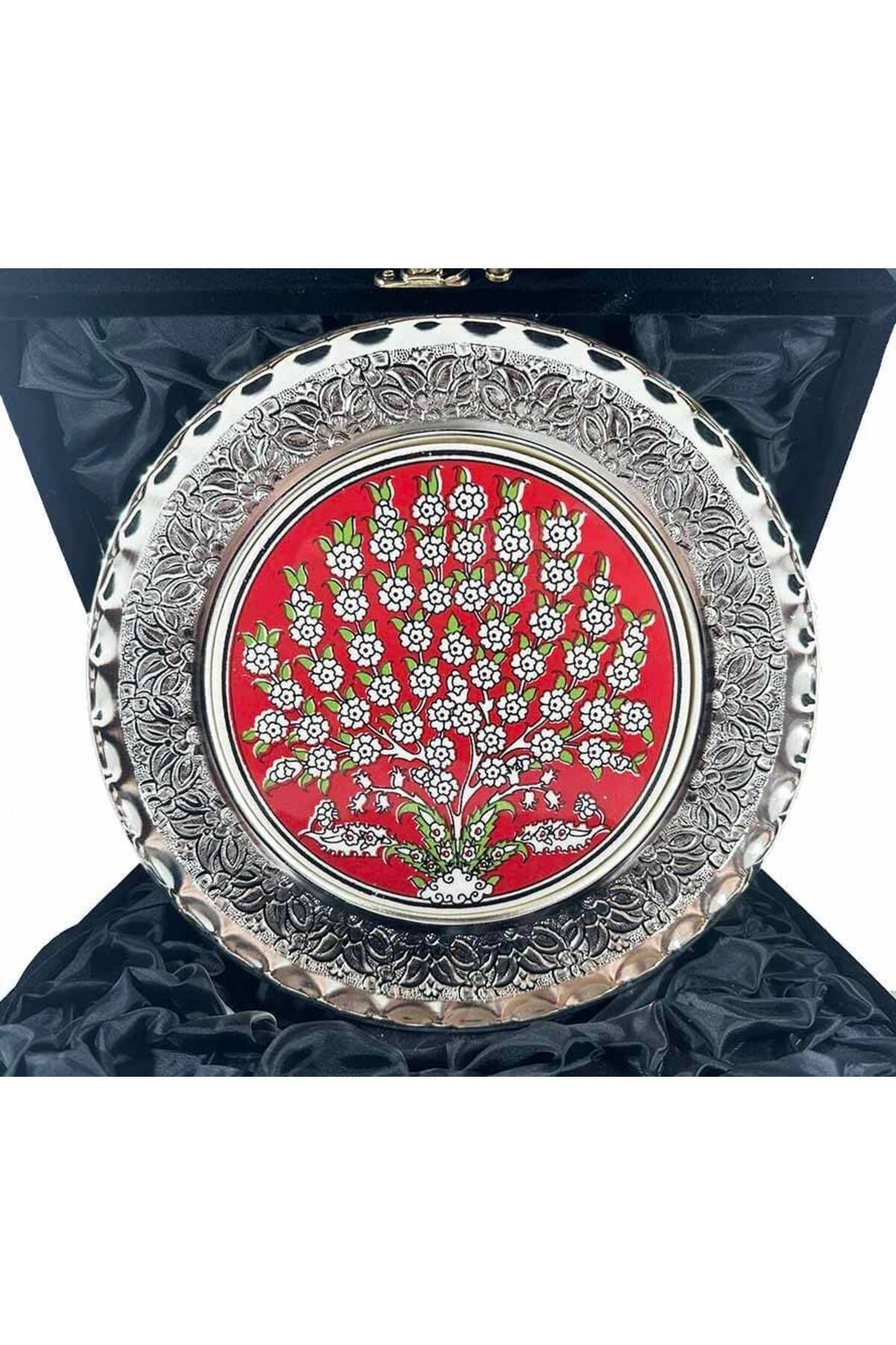 Çini Evi Hayat Ağacı Motifli Gümüş Tabak 25cm
