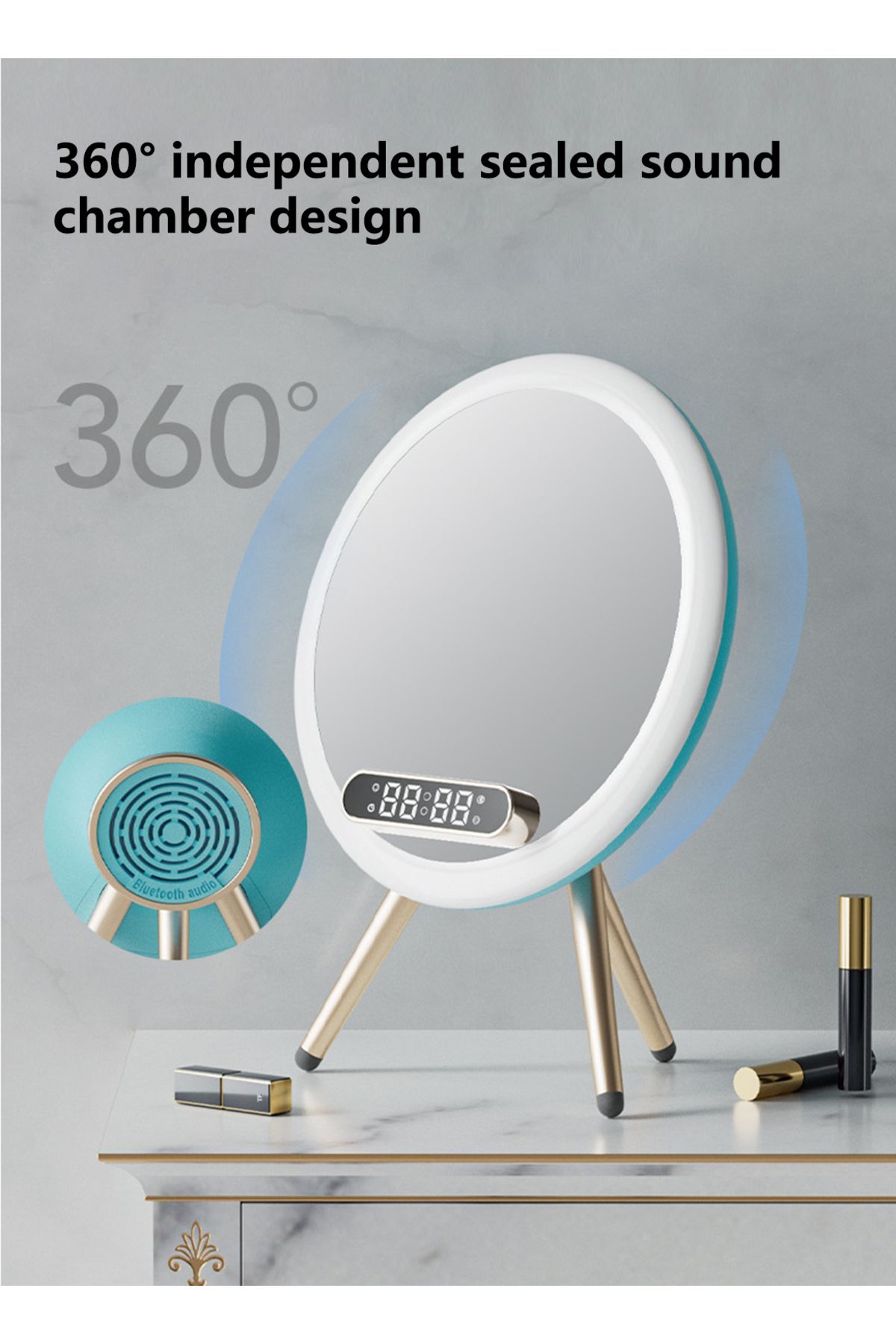sharpdo-Multifunctional LED Makeup Mirror with Bluetooth Speaker and Mobile Phone Wireless Charging 5