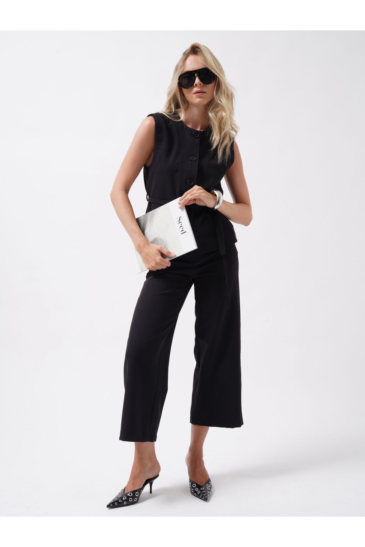 Black Fashion Bol Paça Midi Boy Siyah Pantolon