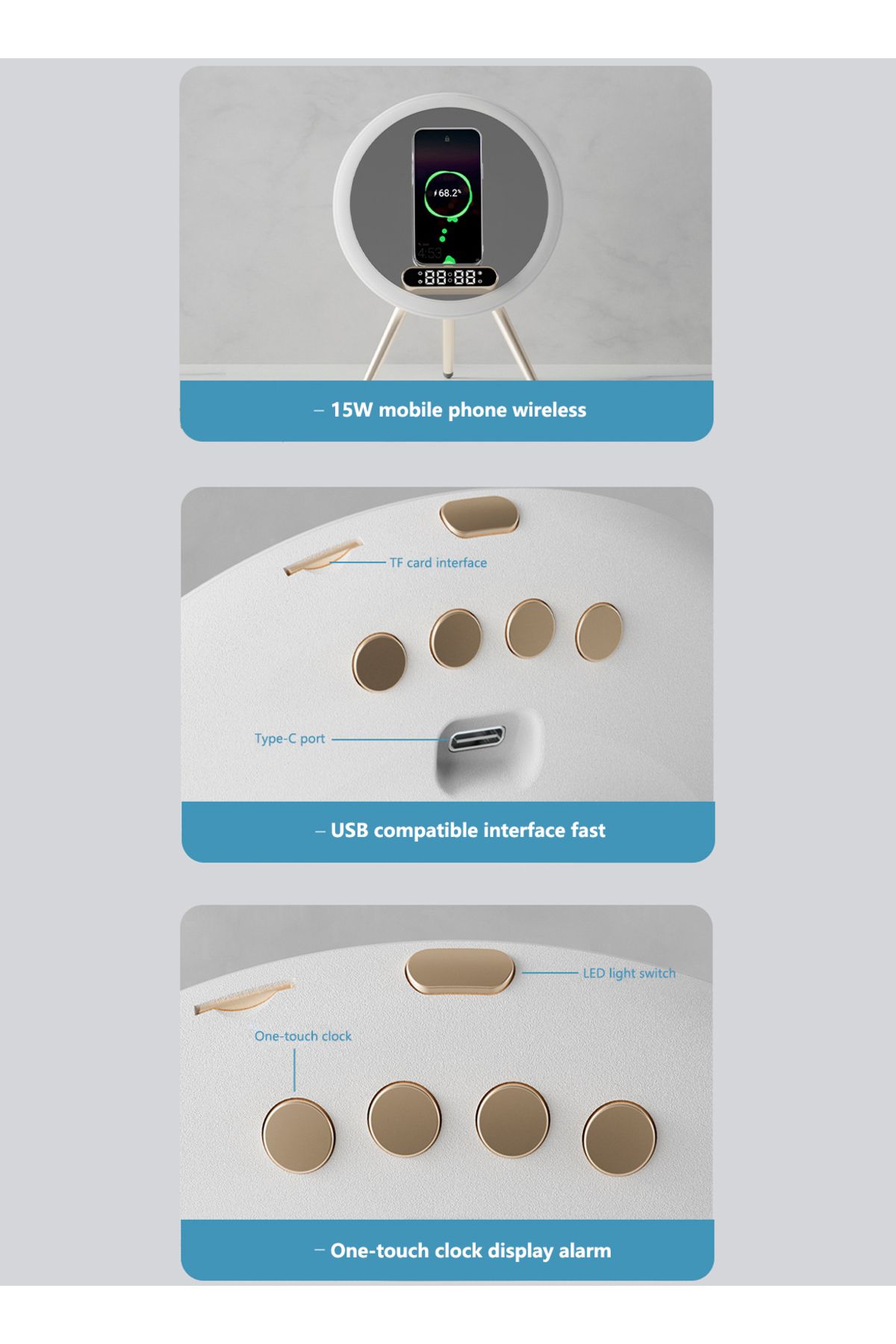 sharpdo-Multifunctional LED Makeup Mirror with Bluetooth Speaker and Mobile Phone Wireless Charging 7