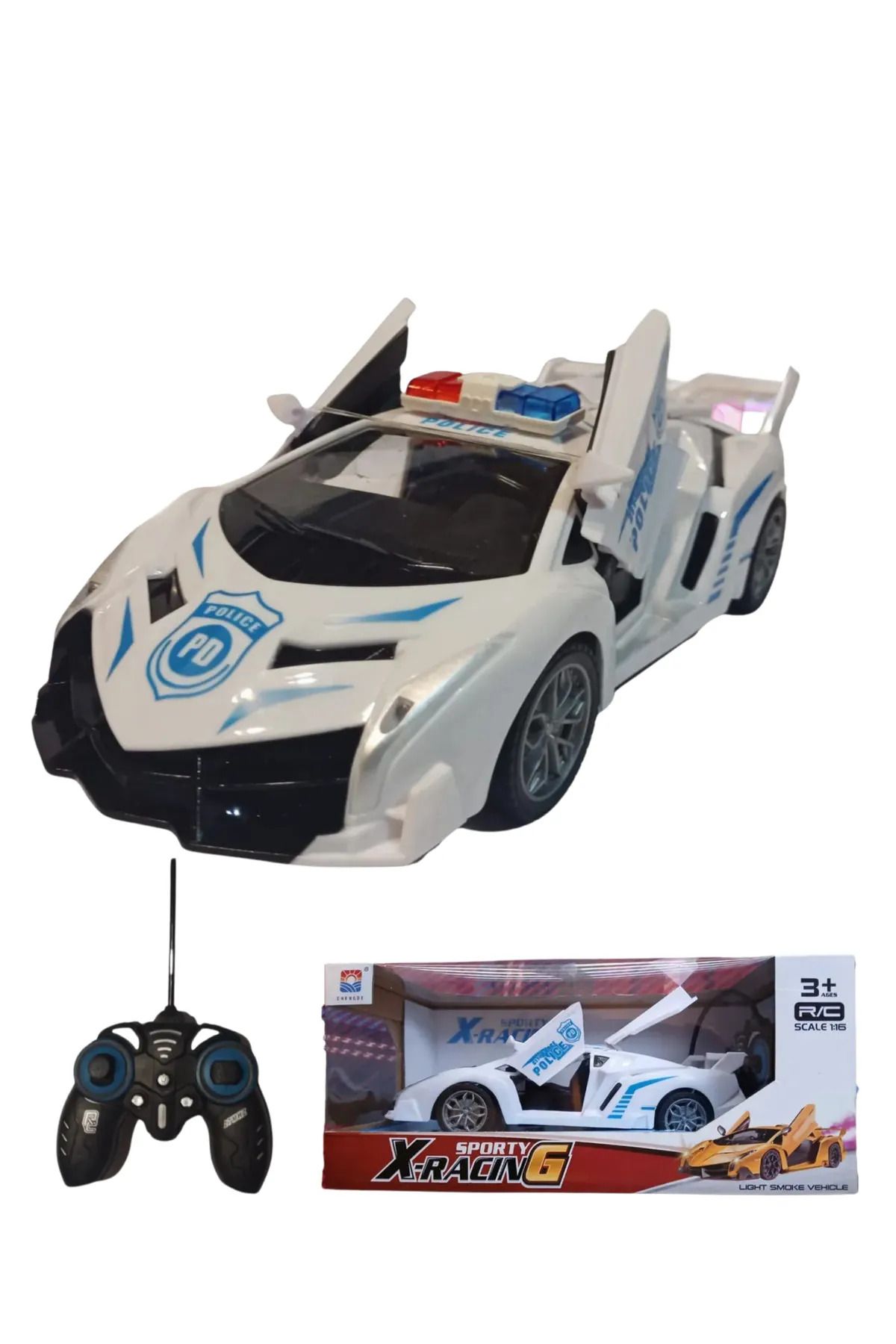 Boratila Toys 27 Mhz 1:16 25cm Kapıları Açılan Farları Yanan, Şarjlı Full Fonksiyon Polis Arabası BEYAZ