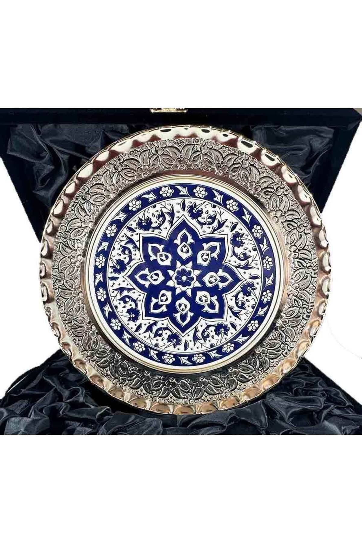 Çini Evi Mavi Yonca Gümüş Tabak 25cm