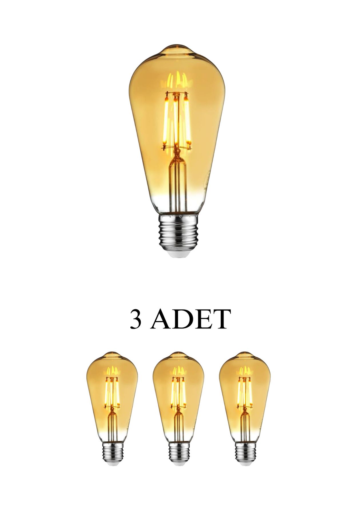 Horoz 001-029-0006 Led Rustik Ampul 6W E27 Duy Amber - 3’lü Paket