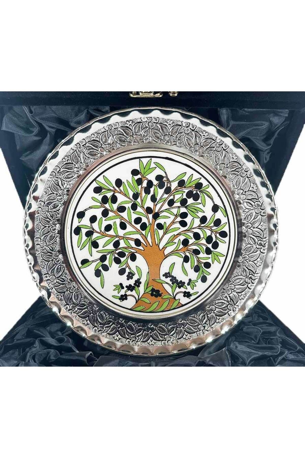 Çini Evi Zeytin Ağacı Desenli Gümüş Tabak