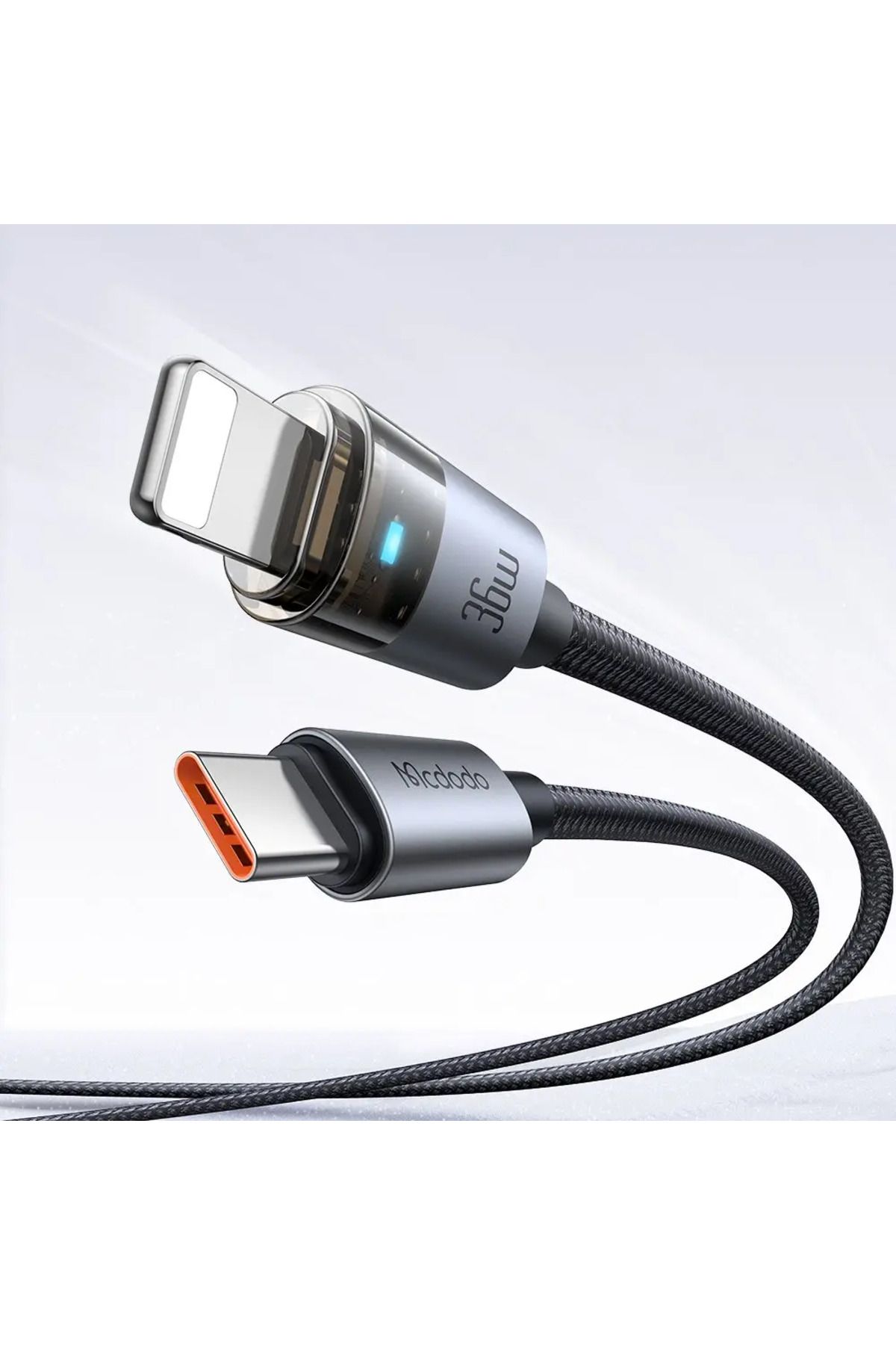 Mcdodo CA-6940 TYPE-C TO LİGHTNİNG 36W 1.2m Şeffaf Kablo Şarj Işıklı