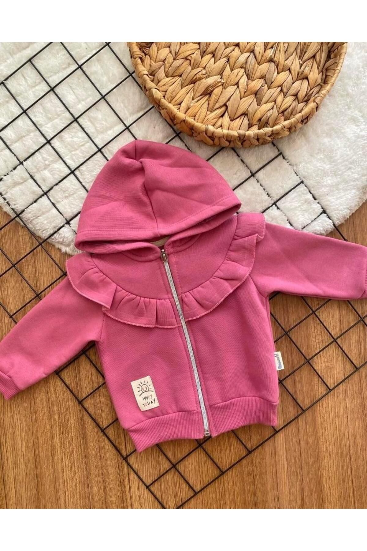 ArdenKids Gül Kurusu 3 İplik Fırfırlı Hırka