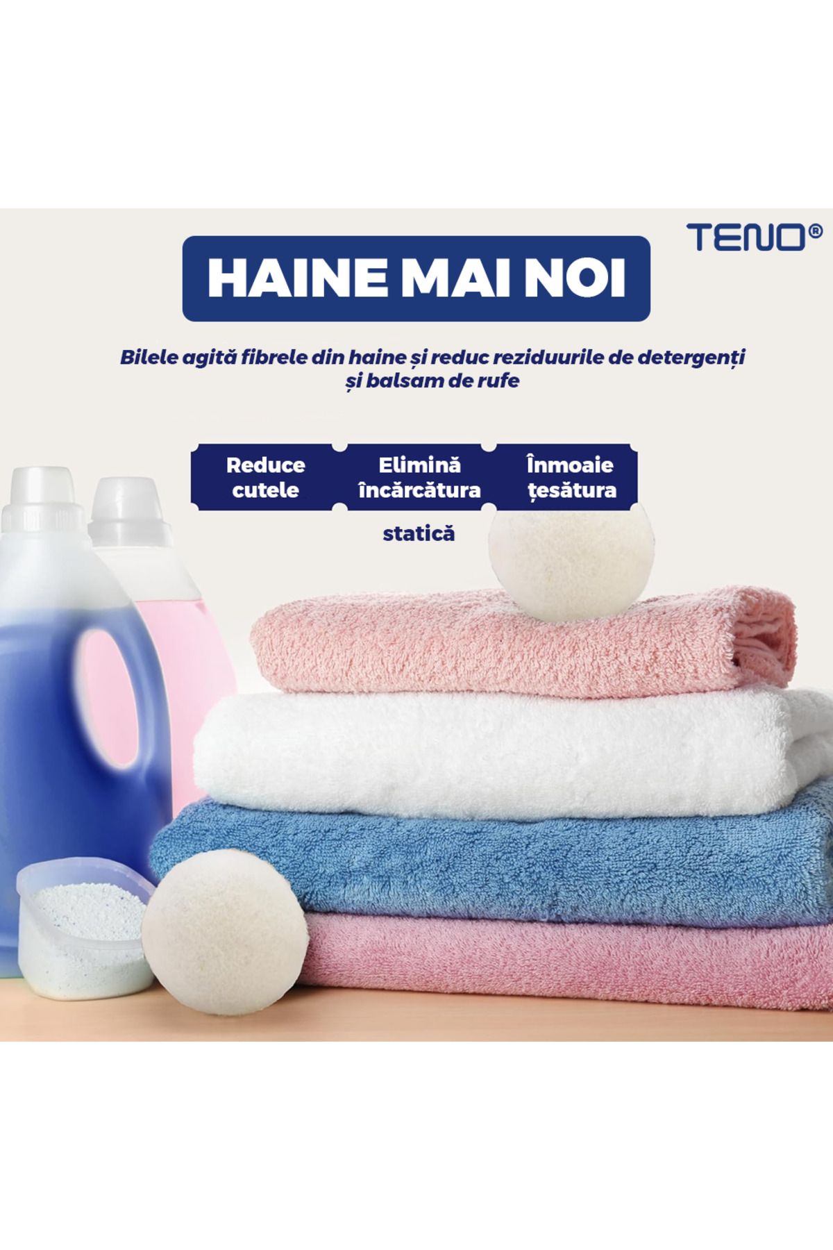 Teno-Set of 6 Teno® Dryer Balls, reusable, anti-static, reduce drying time, white 5