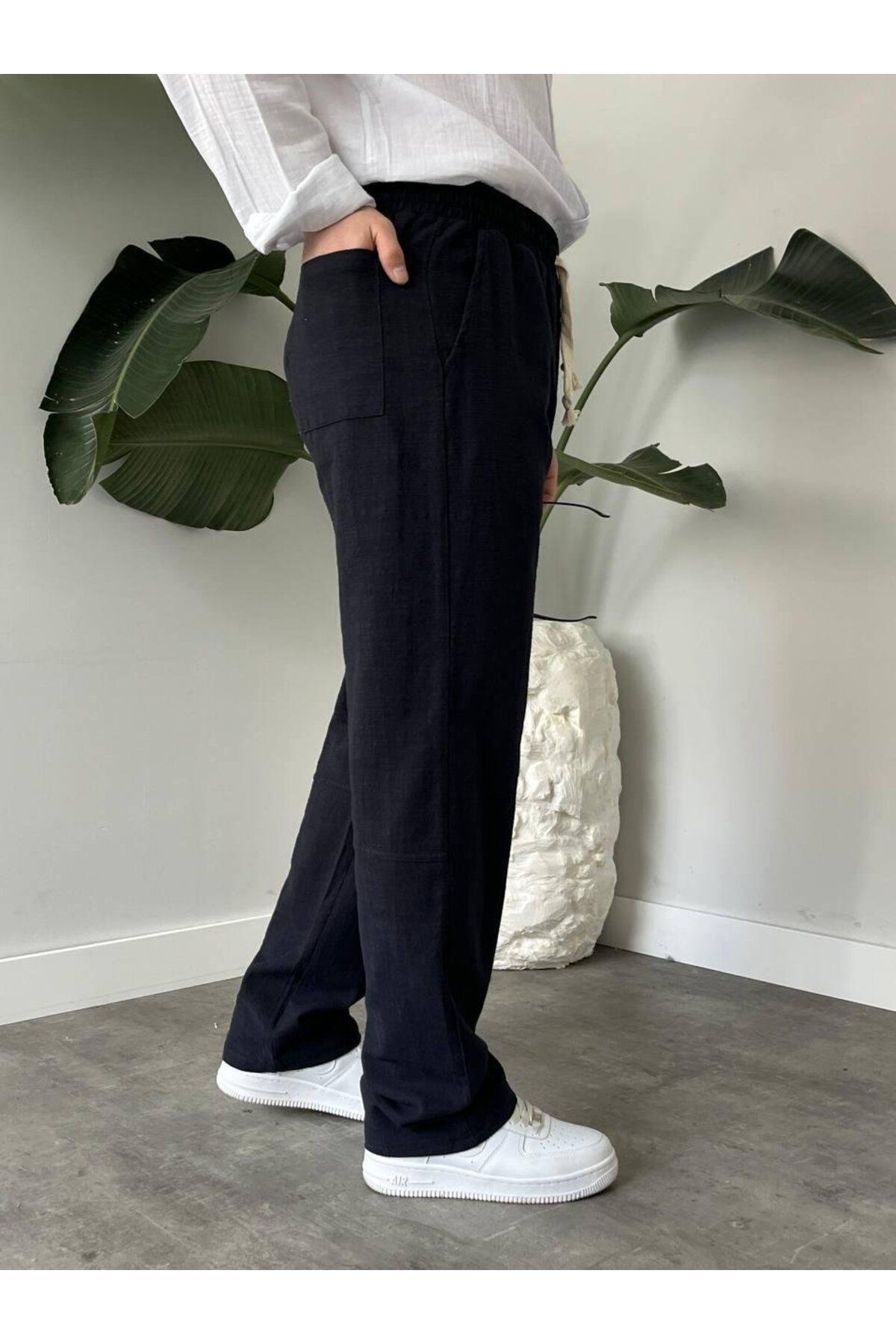MODA LACİVERT BELİ İPLİ BAGGY PANTOLON