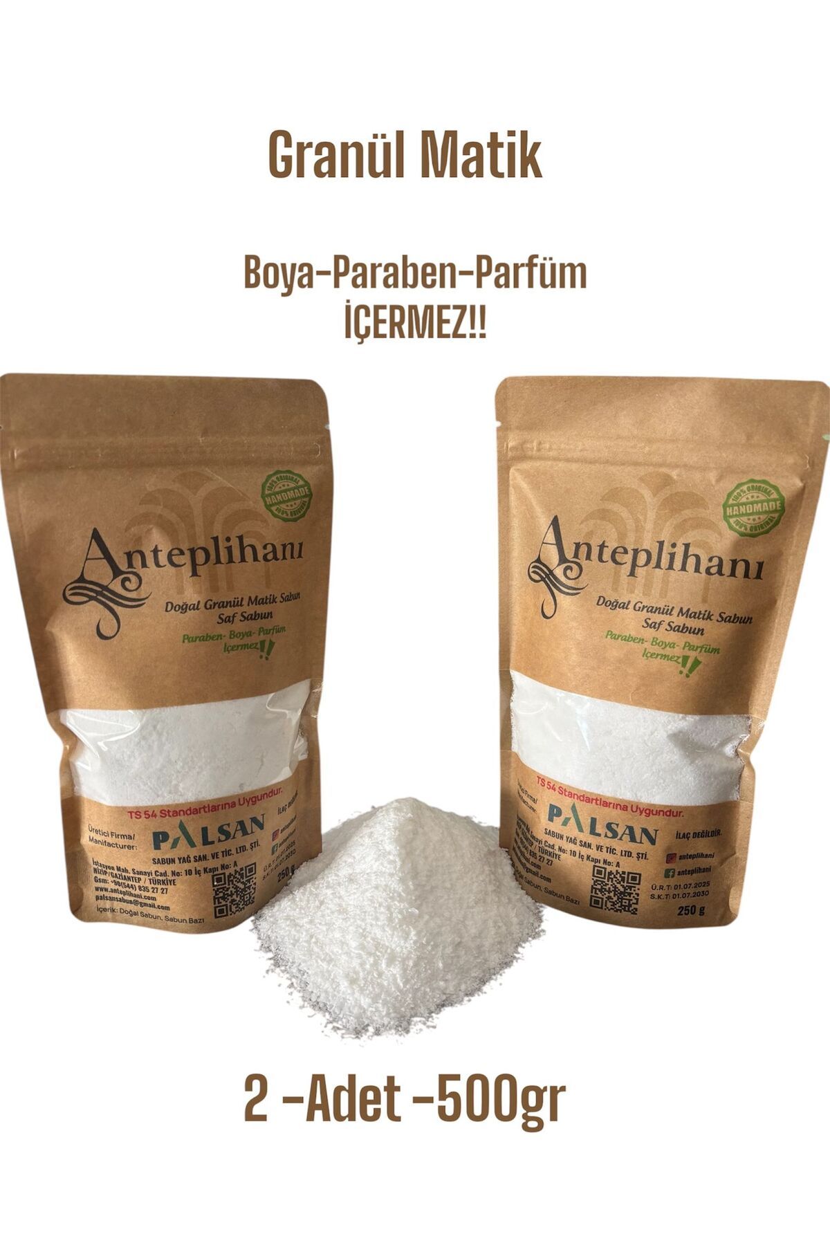 ANTEPLİHANI Doğal Granül Sabun Tozu, Bebek Çamaşırlarınız için Granül Matik %100 Bitkisel Bazlı (2 ADET 500 GR)