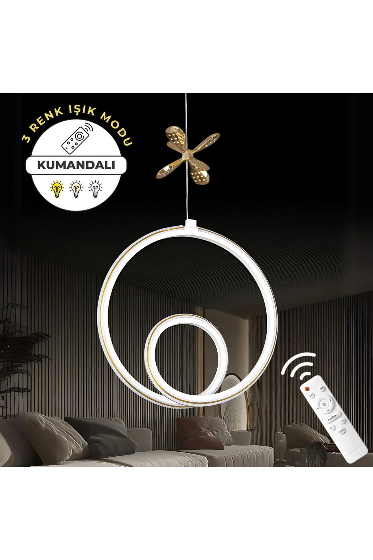 durulight Beyaz Uzaktan Kumandalı 3 Renk Ledli Avize Kumandalı Avize Dimmerli Avize