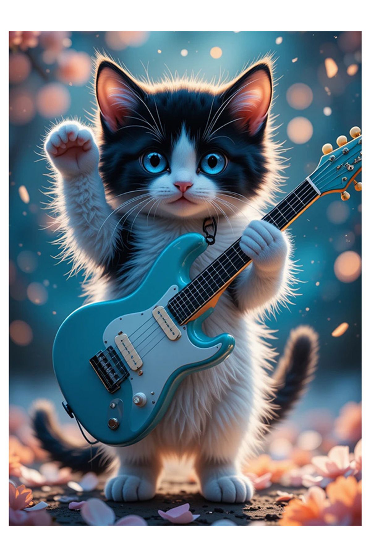 Bedeko Gitar çalan Kedi Mdf Tablo