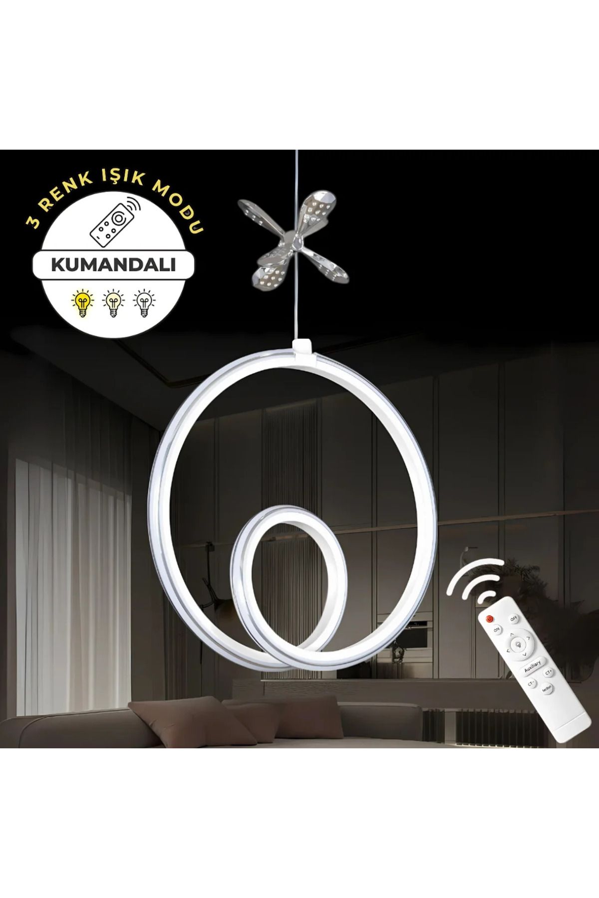 durulight Beyaz Uzaktan Kumandalı 3 Renk Ledli Ledli Avize Kumandalı Avize Dimmerli Avize