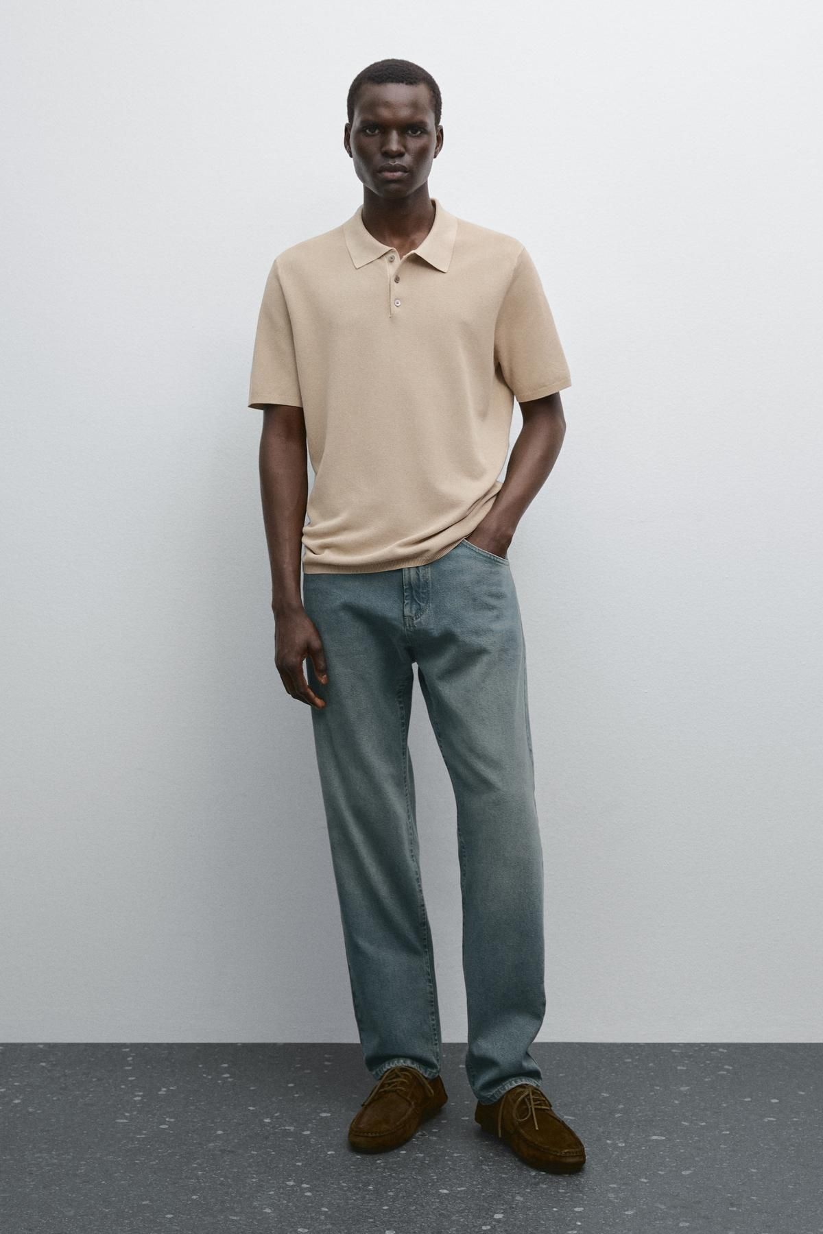 Massimo Dutti %100 pamuklu polo yaka dokulu triko t-shirt