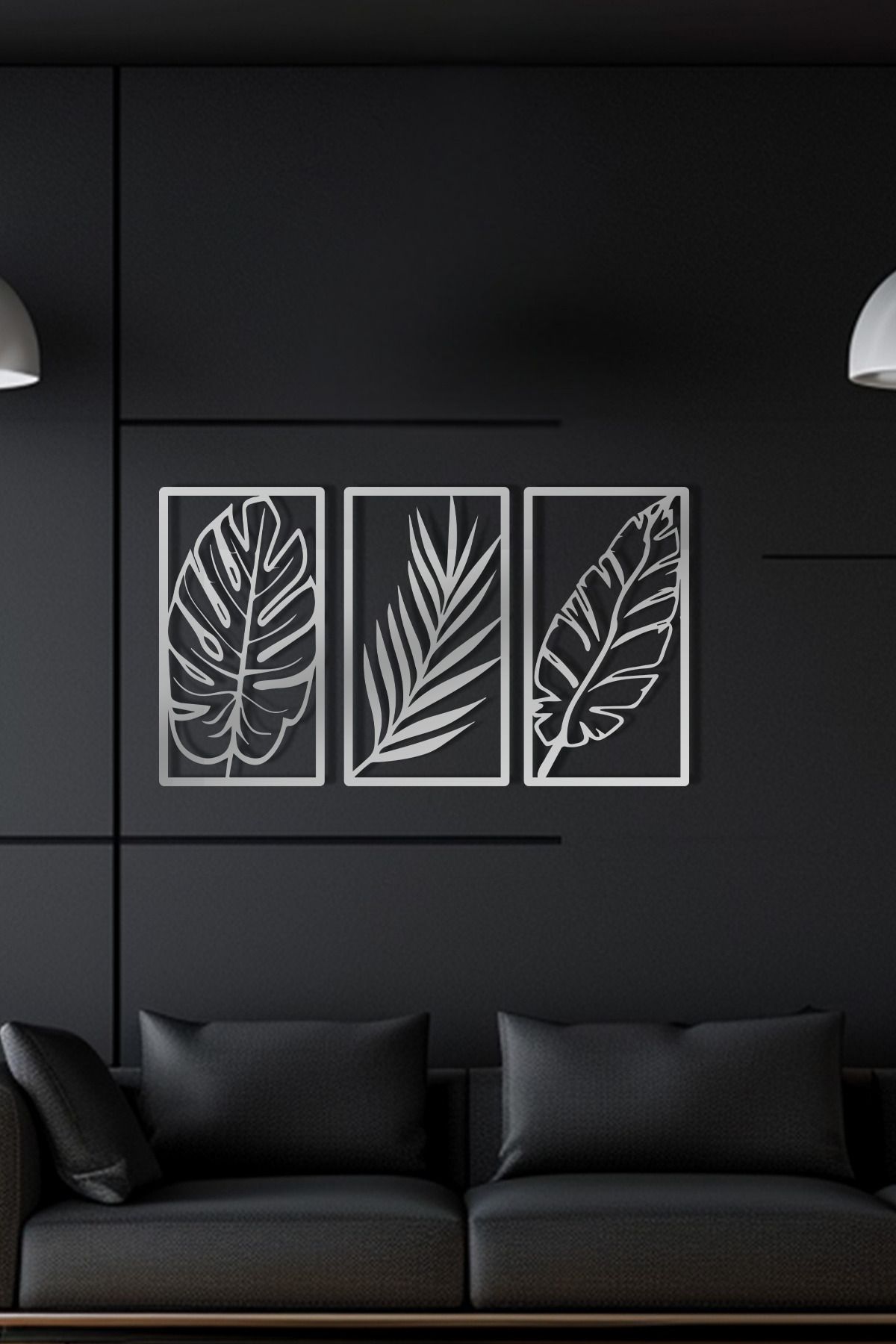 cncrafft Tropikal Yapraklar Metal Tablo – Modern Doğa Temalı Duvar Dekoru (3'lü Set)