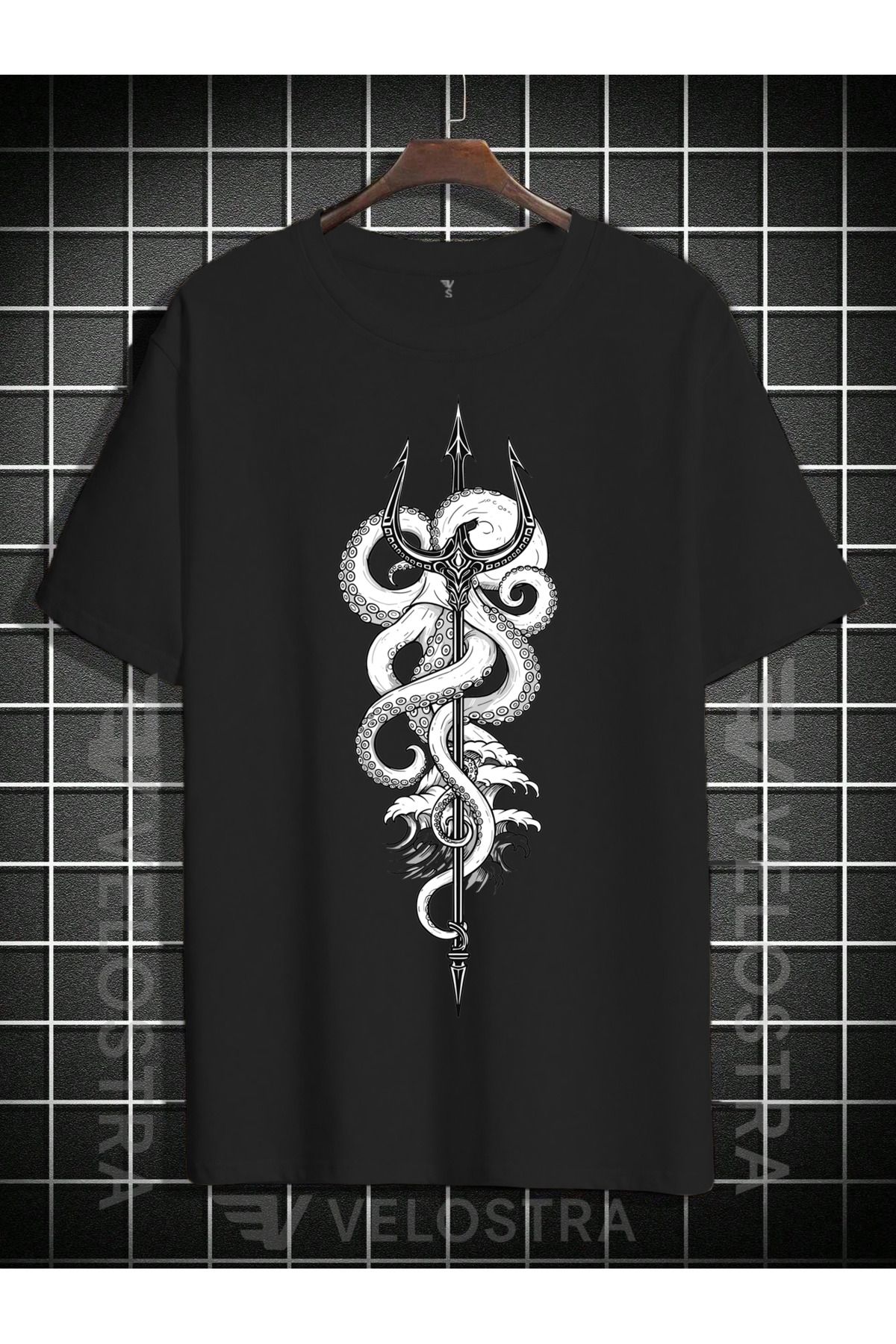 Velostra Unisex Poseidon'un Mızrağı Baskılı Oversize T-shirt