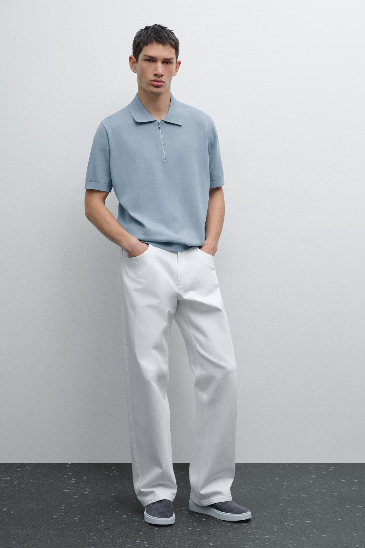 Massimo Dutti Pamuklu triko kareli polo yaka t-shirt