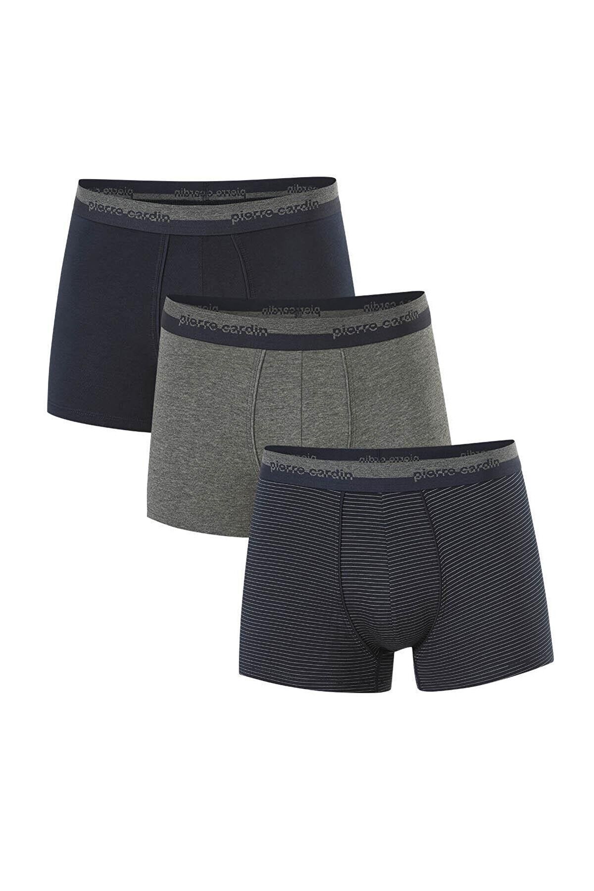 Pierre Cardin Lacivert Gri Pamuklu Likralı 3'lü Erkek Boxer