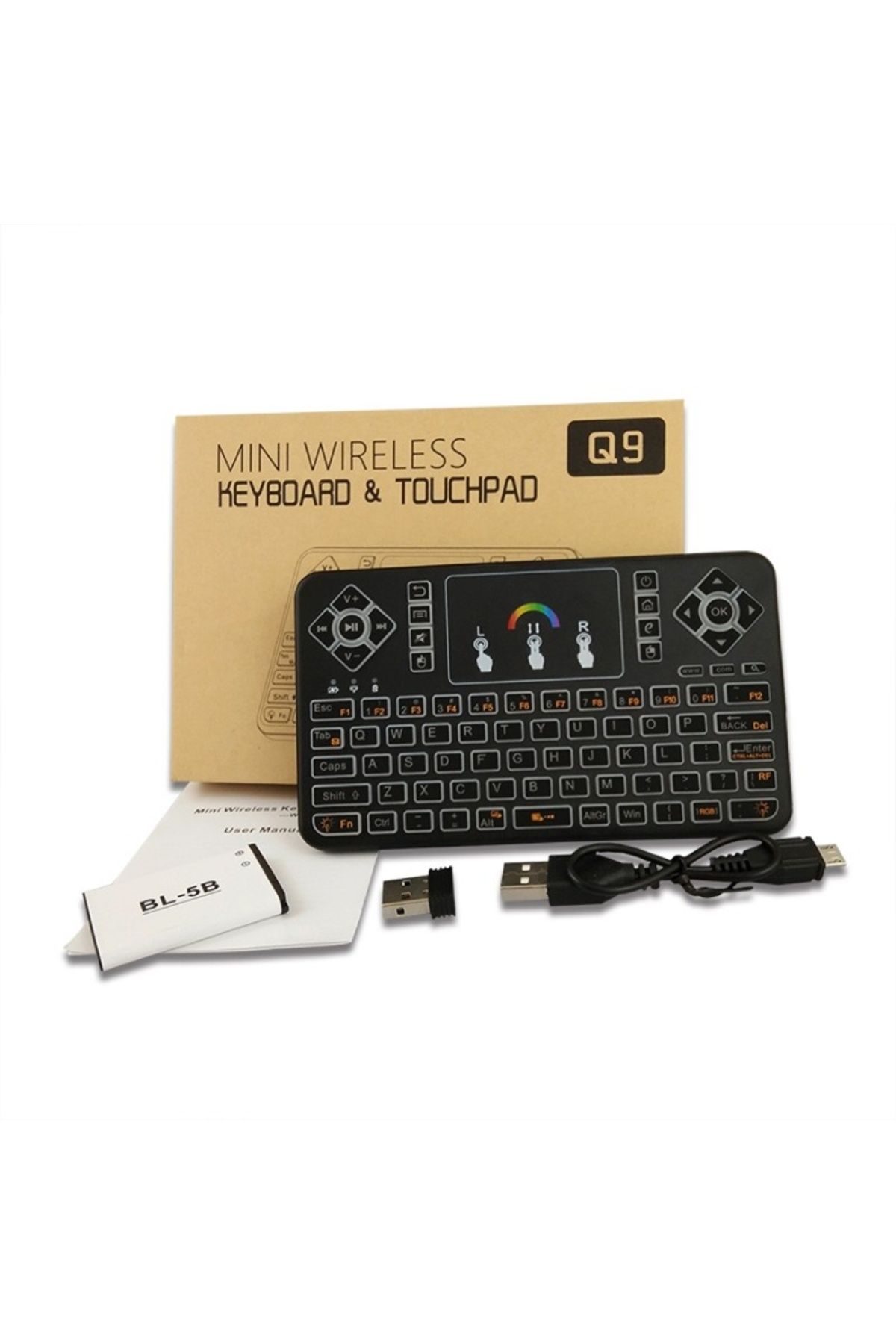 TECHSTAR-Wireless keyboard Techstar® Q9 RGB lighting, QWERTY, Plug&Play, Tochpad, Keyboard, Mouse 1