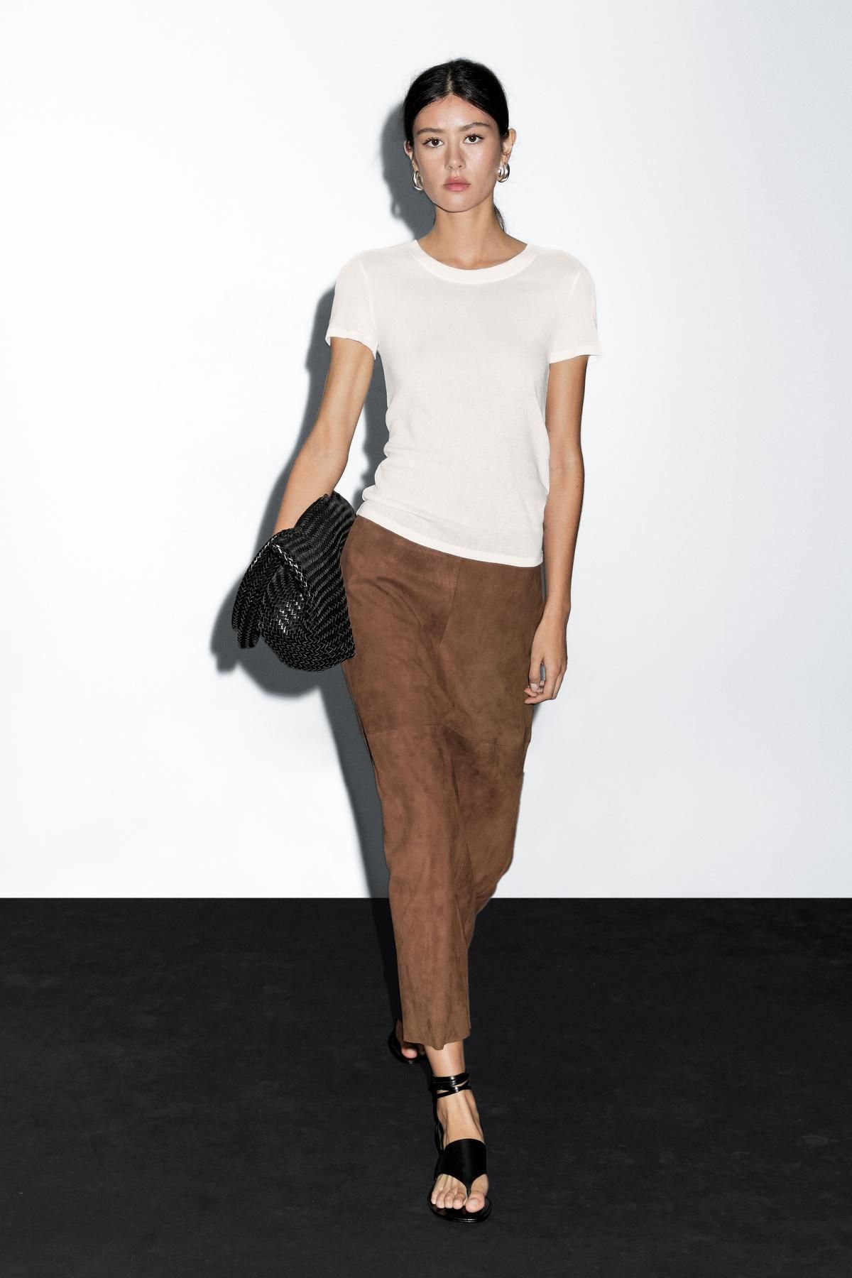 Massimo Dutti Dokulu kırışık görünümlü pamuklu t-shirt