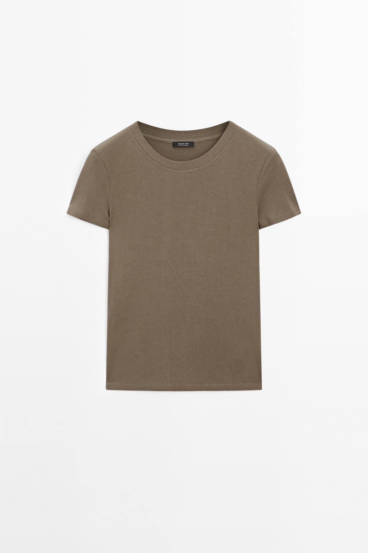 Massimo Dutti Dokulu kırışık görünümlü pamuklu t-shirt