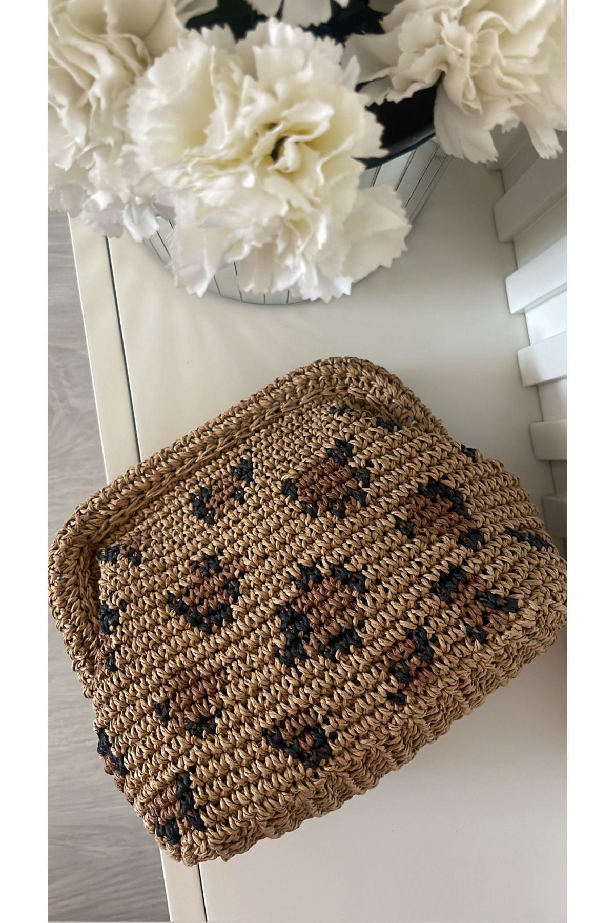 WOMANBAG EL YAPIMI LEOPAR HASIR OMUZ EL ÇANTASI
