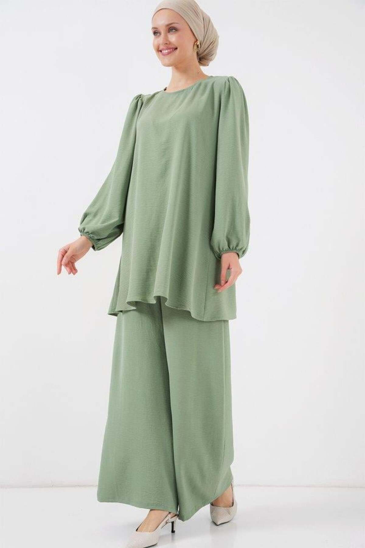 modamtn Ayrobin Tunik Pantolon Alt Üst Takım 6712 - Çağla