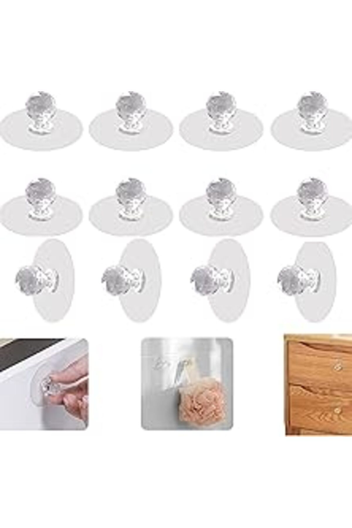 Pazarcan Aee® 10 Adet Çok Amaçlı Yapışkanlı Askı Kulp Tutamaç Tokmak Kapı Pencere Dolap Çekmece Klozet Kapağ