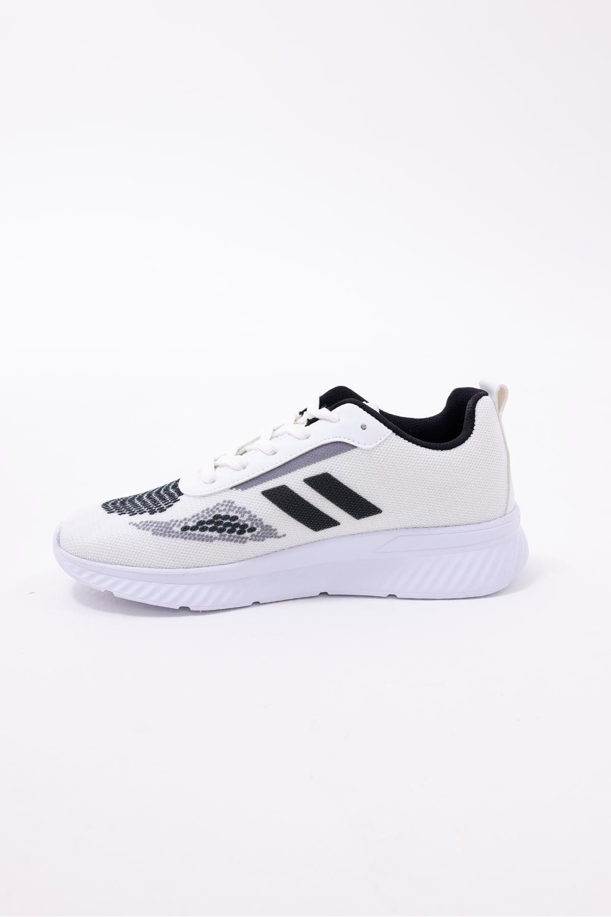 xson Dijital Baskılı Unisex Beyaz Sneaker - Siyah Desenli Günlük Ayakkabı