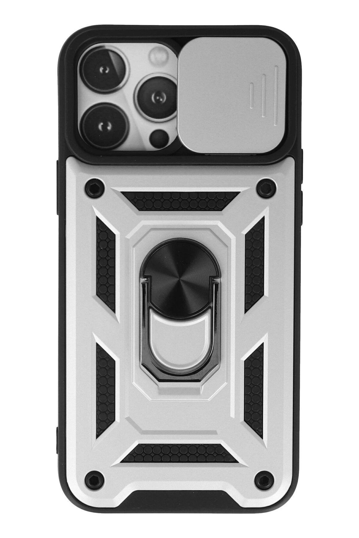 Toptan Bulurum iPhone 13 Pro Max Kılıf Pars Lens Yüzüklü Silikon - Gümüş
