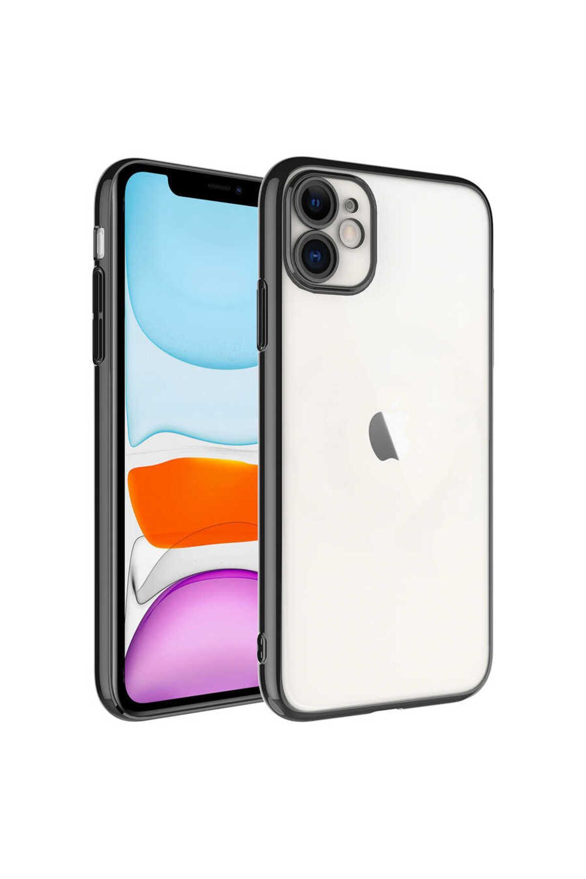 halkhouse İphone 11 Kılıf Sert PC Renkli Çerçeveli Şık Riksos Kapak
