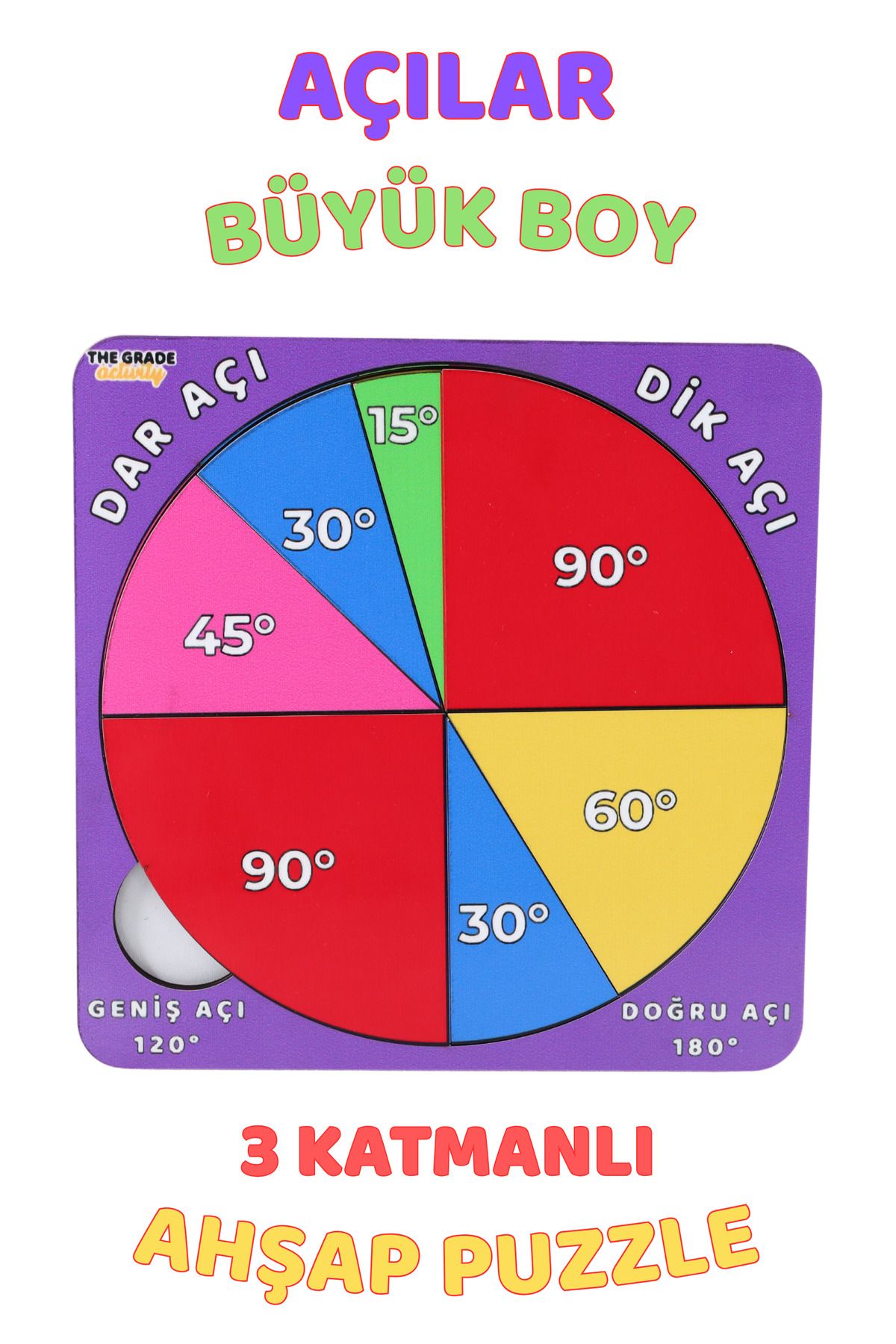 The Grade Montessori Açı Öğrenme Puzzle Ahşap 3 Katlı Eğitici Oyuncak Eğitici Puzzle Matematik Materyali