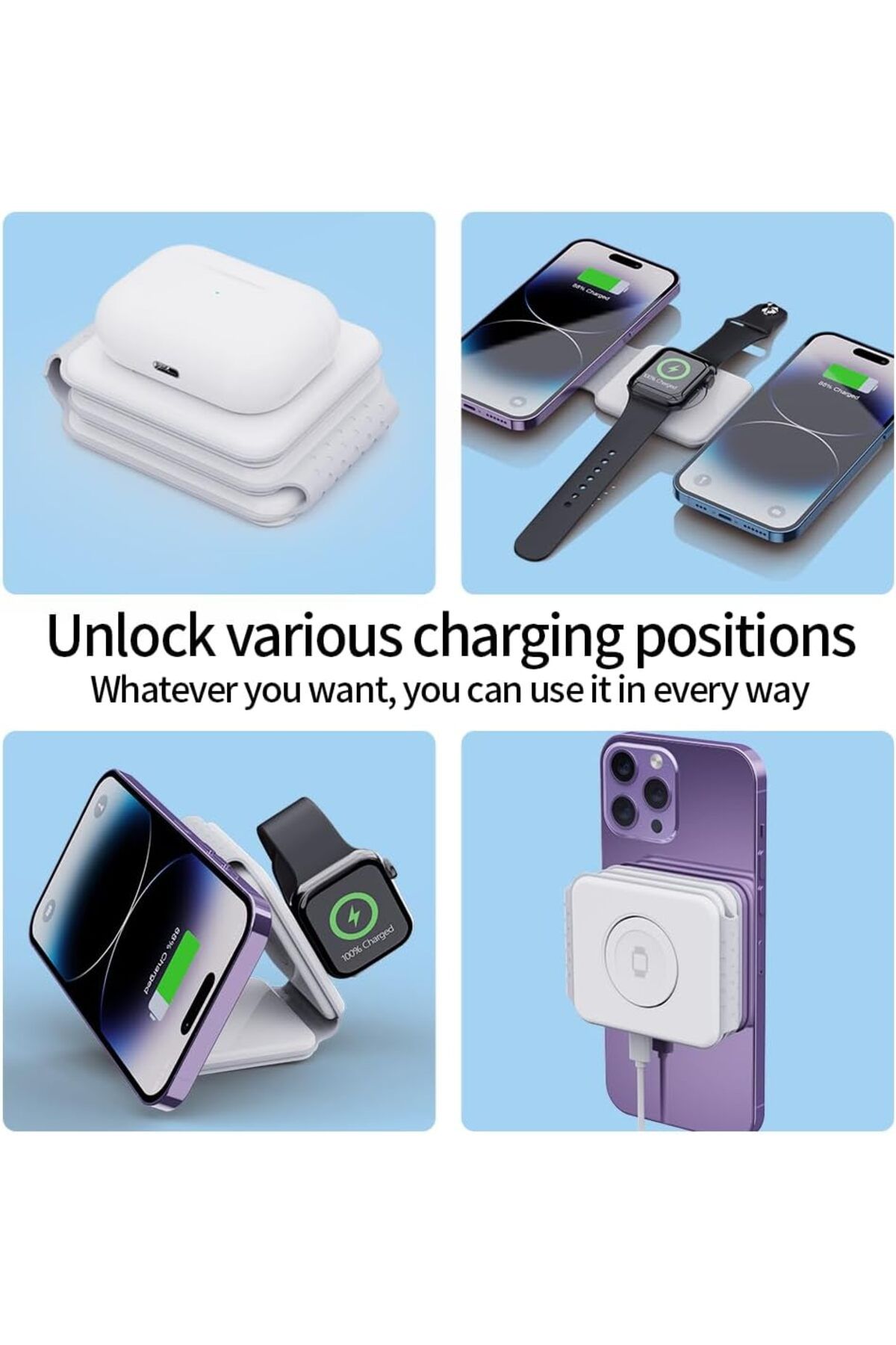 DESERT SPARK Apple Watch Hızlı Şarj İstasyonu + Android Telefonlar ve Kulaklıklar için Qi Sertifikalı Ped