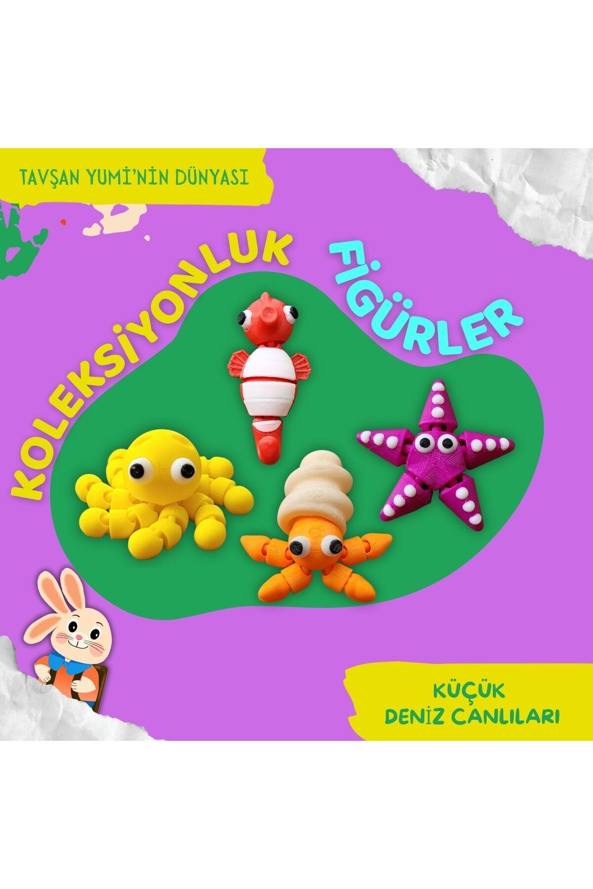 Tavşan Yumi Küçük Deniz Canlıları Koleksiyonu - 4 Parça Hareketli Oyuncaklar