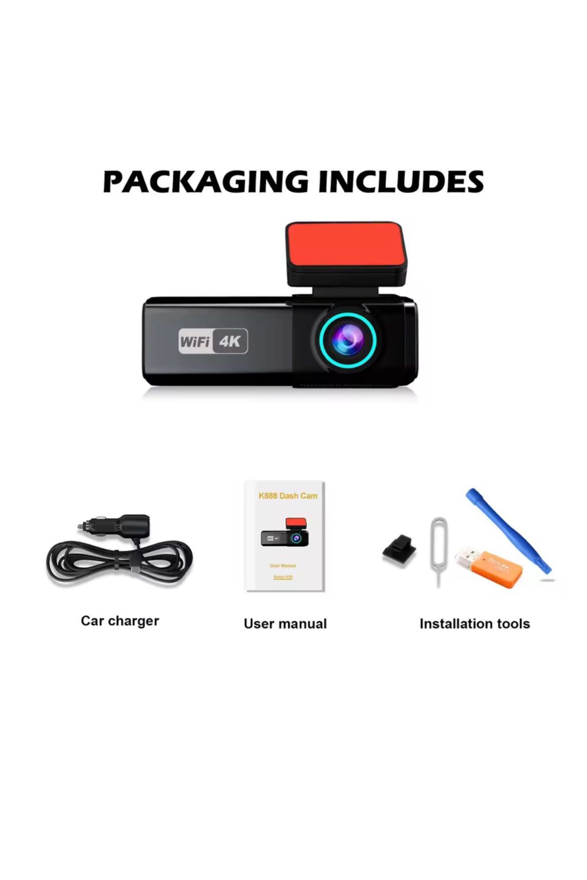 ONS 4K WiFi Araç Kamerası – 2160P Ön & Arka Çift Lens, Gece Görüşlü, G-Sensör, 24 Saat Park Monitörü,