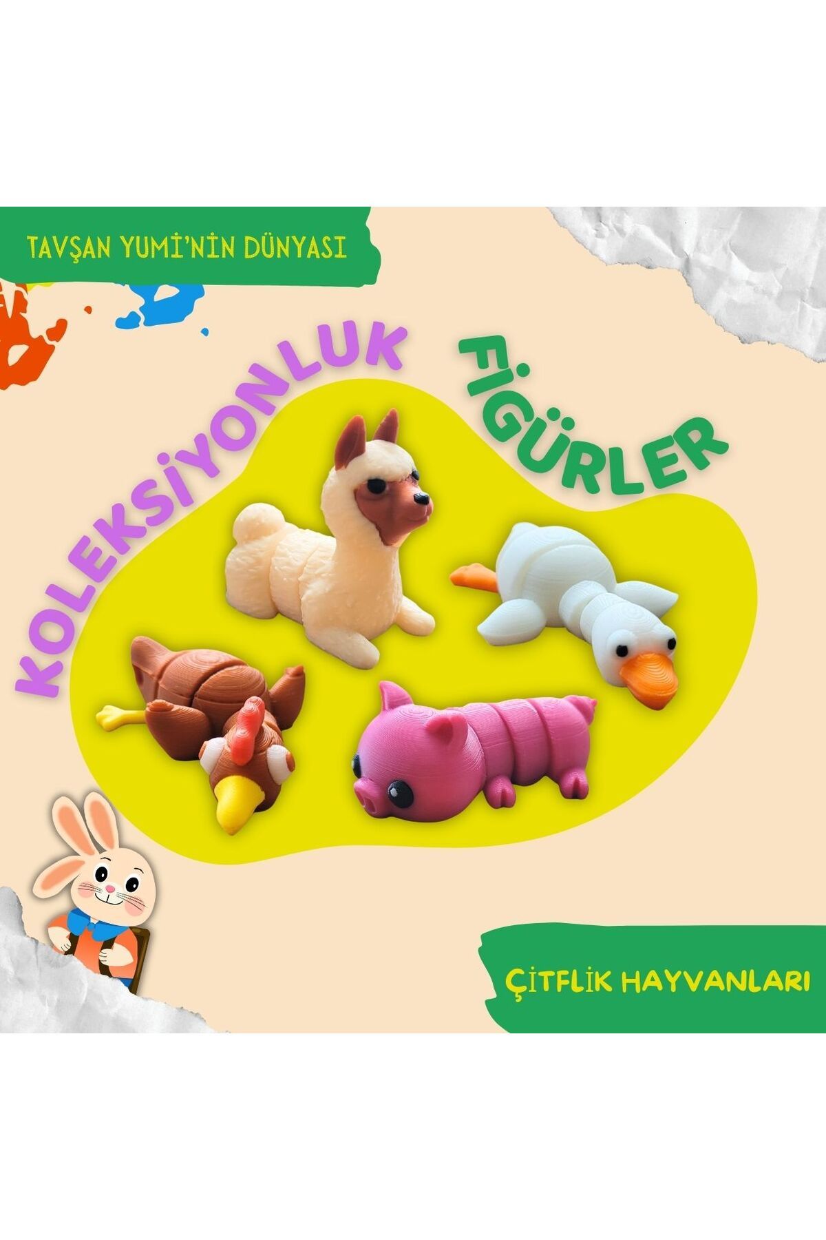 Tavşan Yumi Çiftlik Hayvanları Koleksiyonu - 4 Parça Hareketli Oyuncaklar