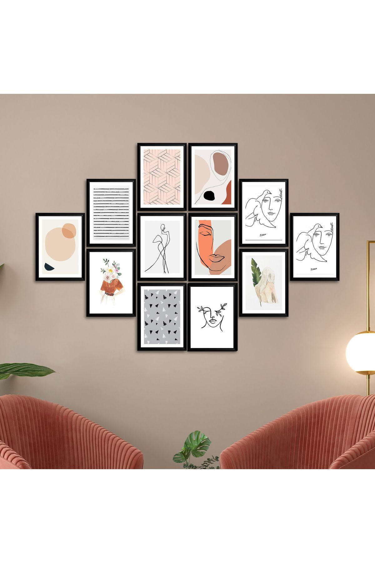 Elioure 12 Parça MDF Çerçeve Görünümlü Tablo Seti, şık ve modern dekoratif seçenekler