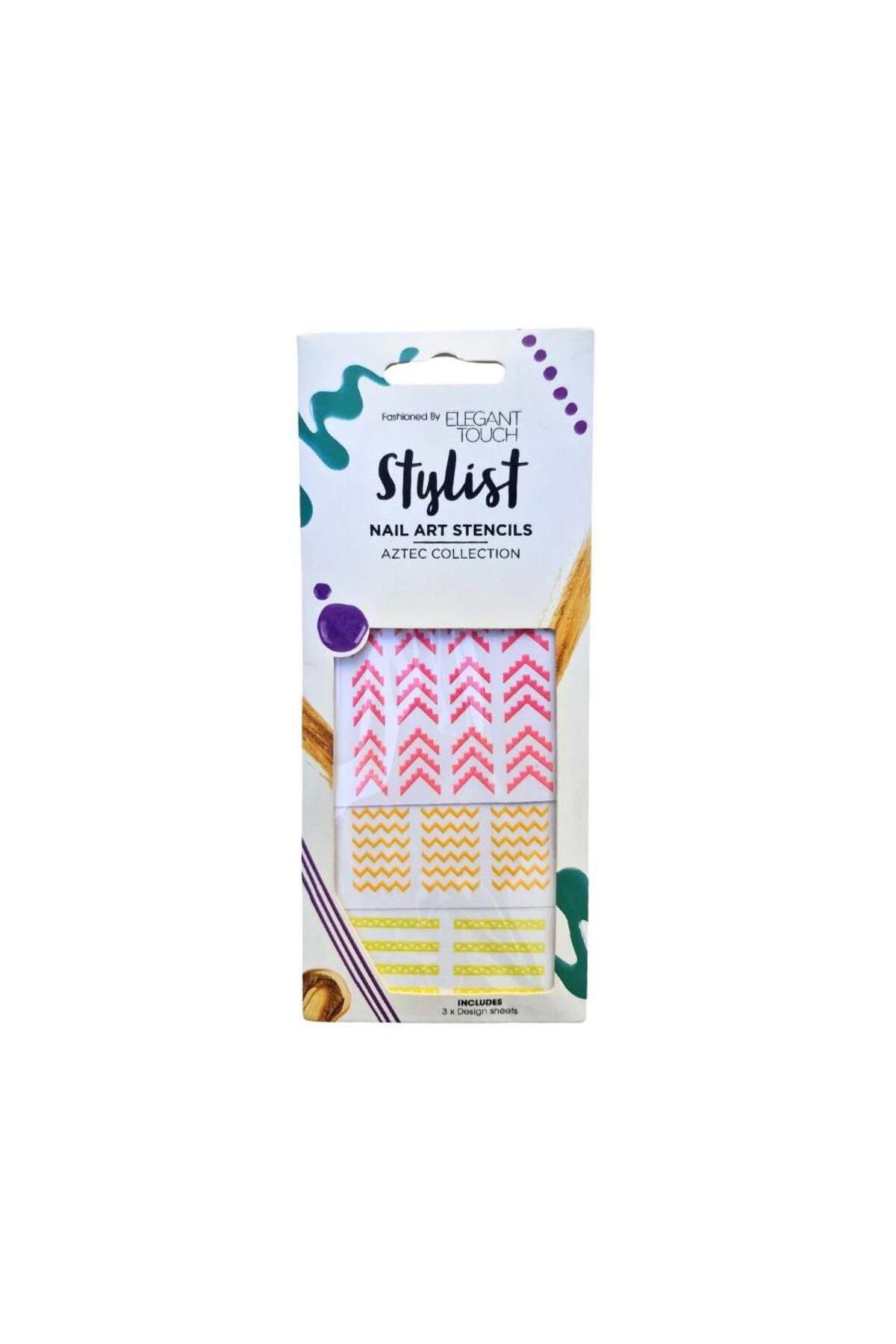 Elegant Touch Stylist Nail Art Şablon Seti – Aztec Collection 3 Adet Renkli Tırnak Bant Süsü