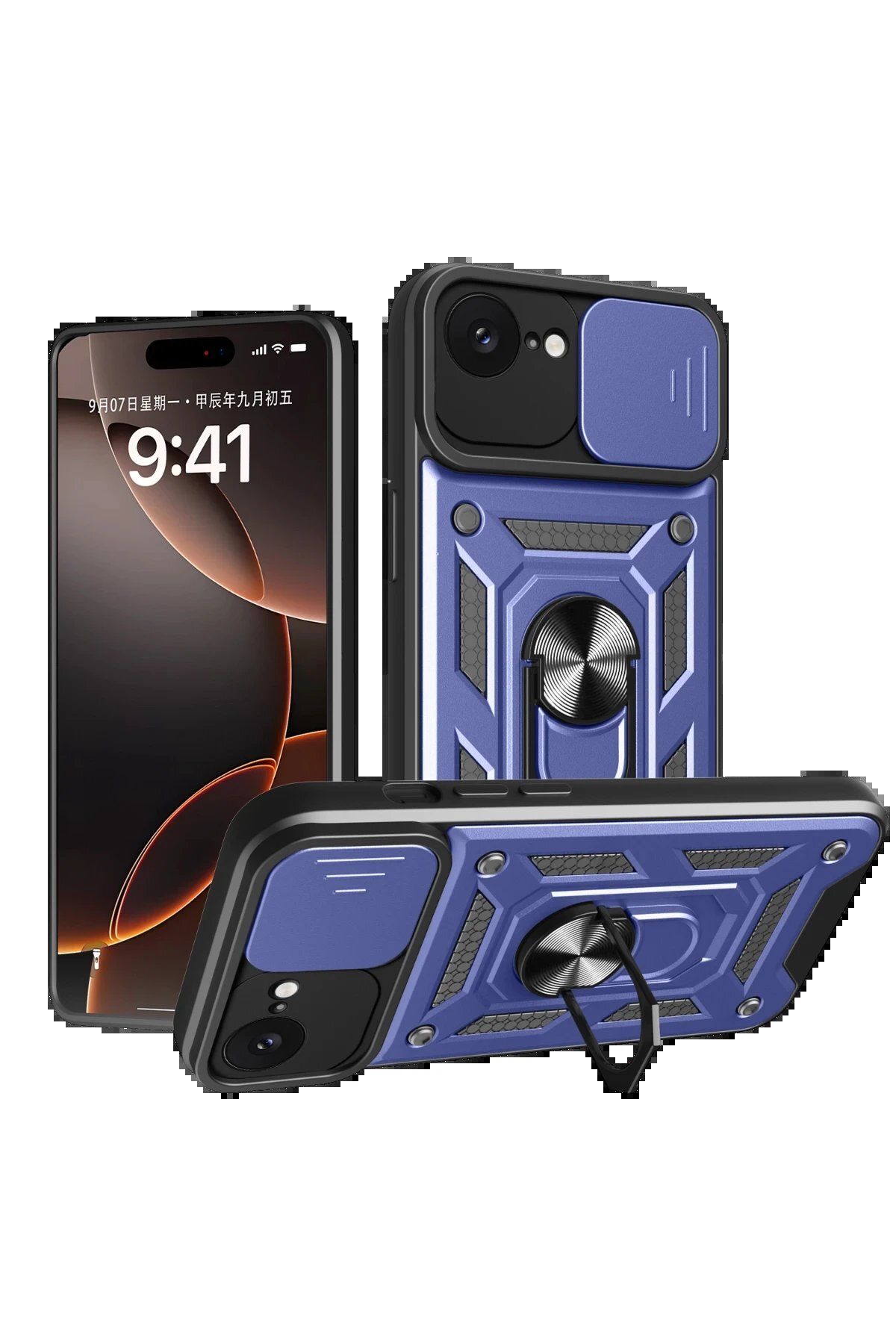 Toptan Bulurum iPhone 16E Kılıf Pars Lens Yüzüklü Silikon - Lacivert
