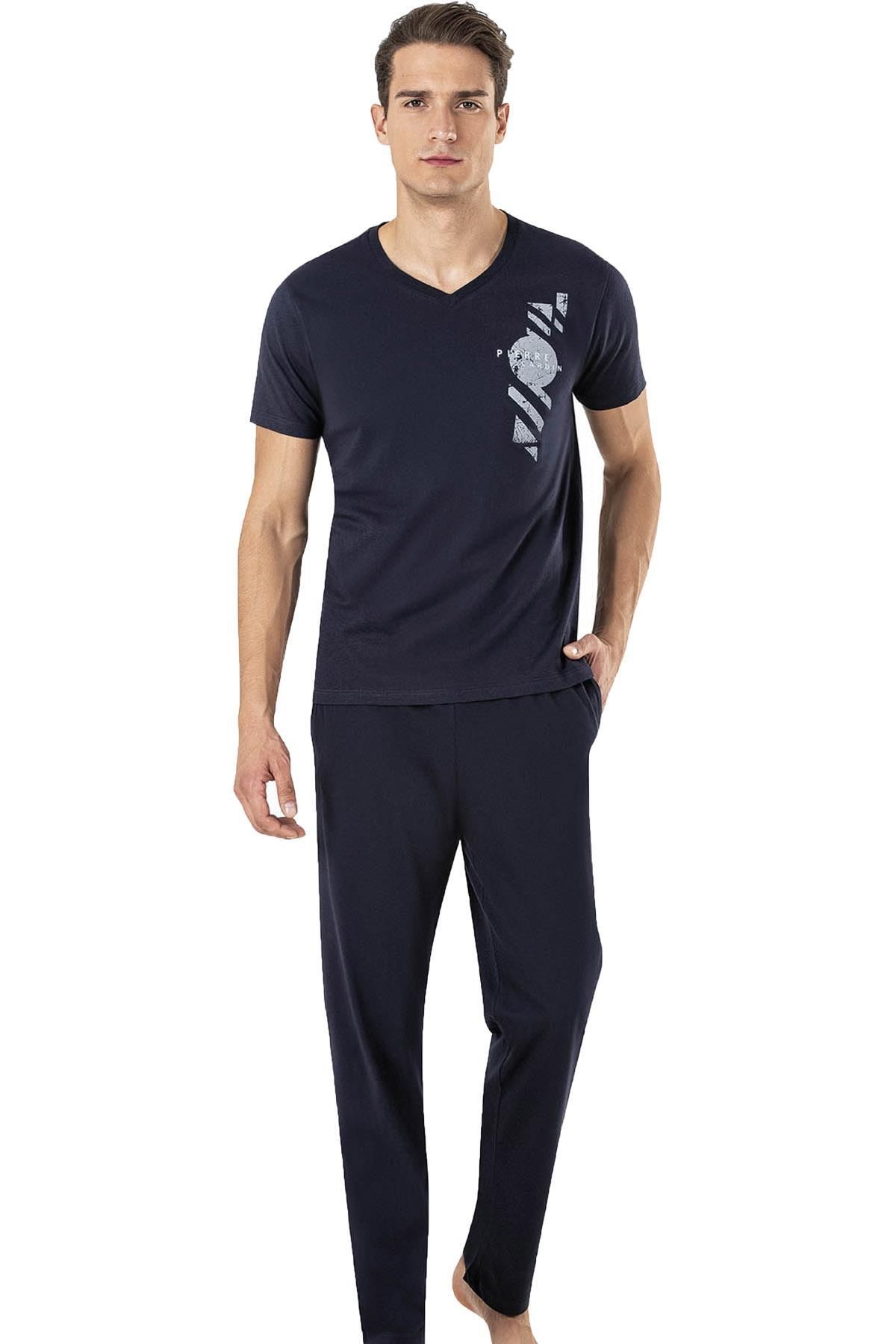 Pierre Cardin Erkek V Yaka %100 Pamuk Penye Pijama Takım