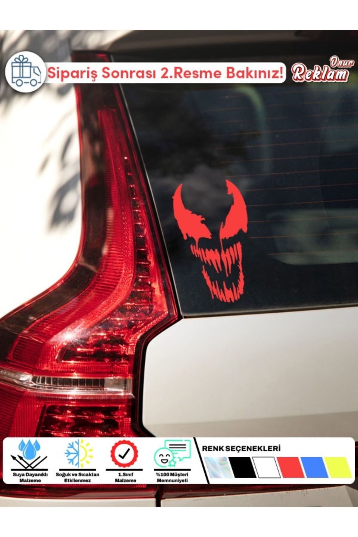 Onur Reklam Venom Gülüşü Sticker – Araç Camı İçin Fosfor Sarı Tasarım Etiketi